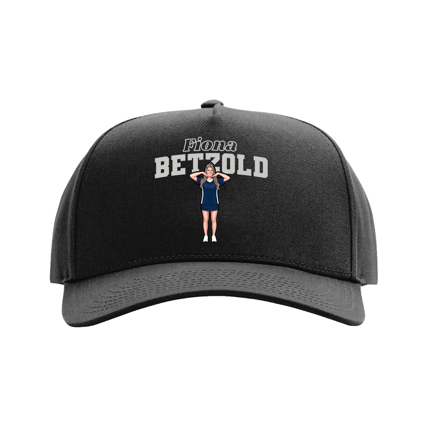 Full Fabric Five-Panel Champ Cap — Name Arch in Black