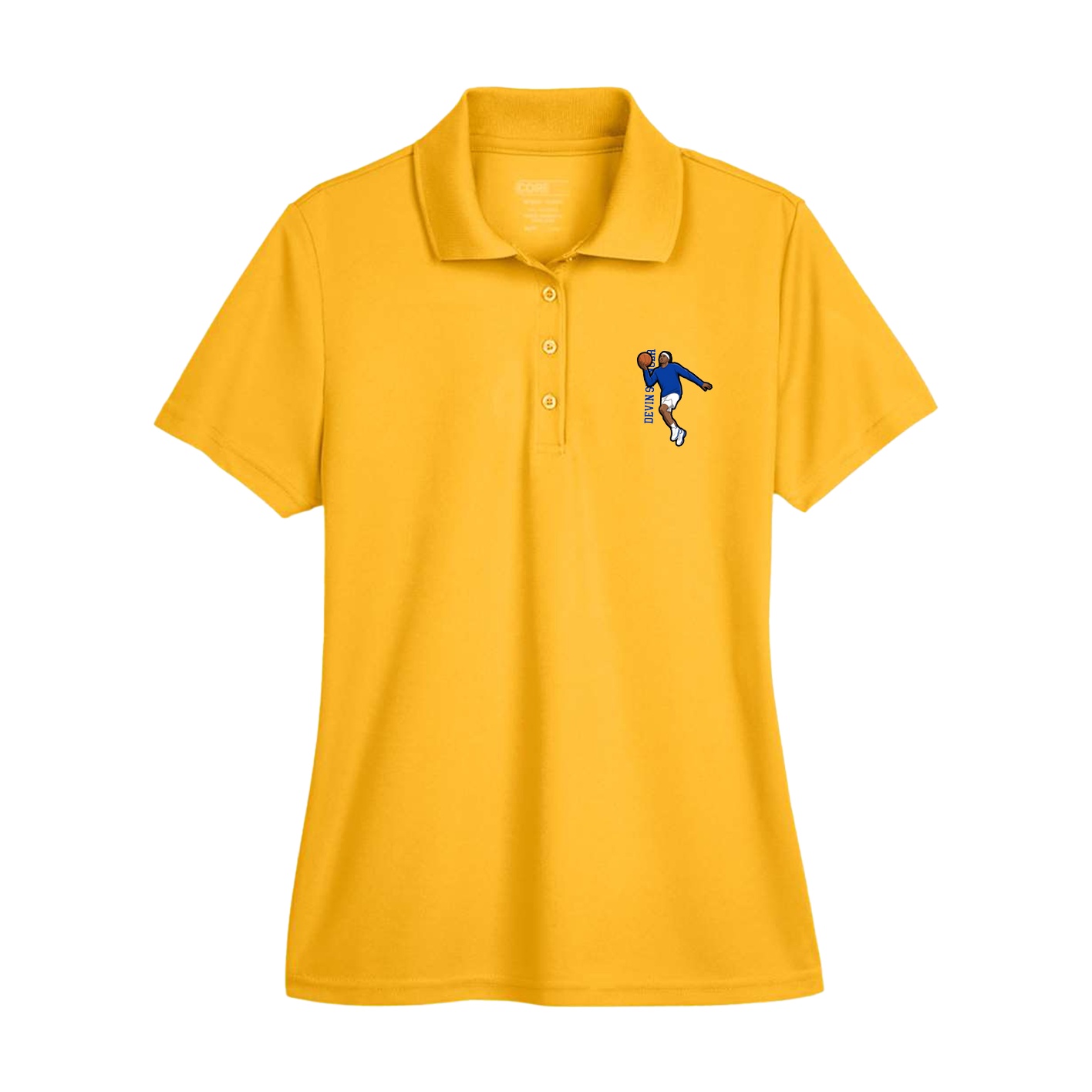 Womens Performance Polo — Name Vertical in Gold