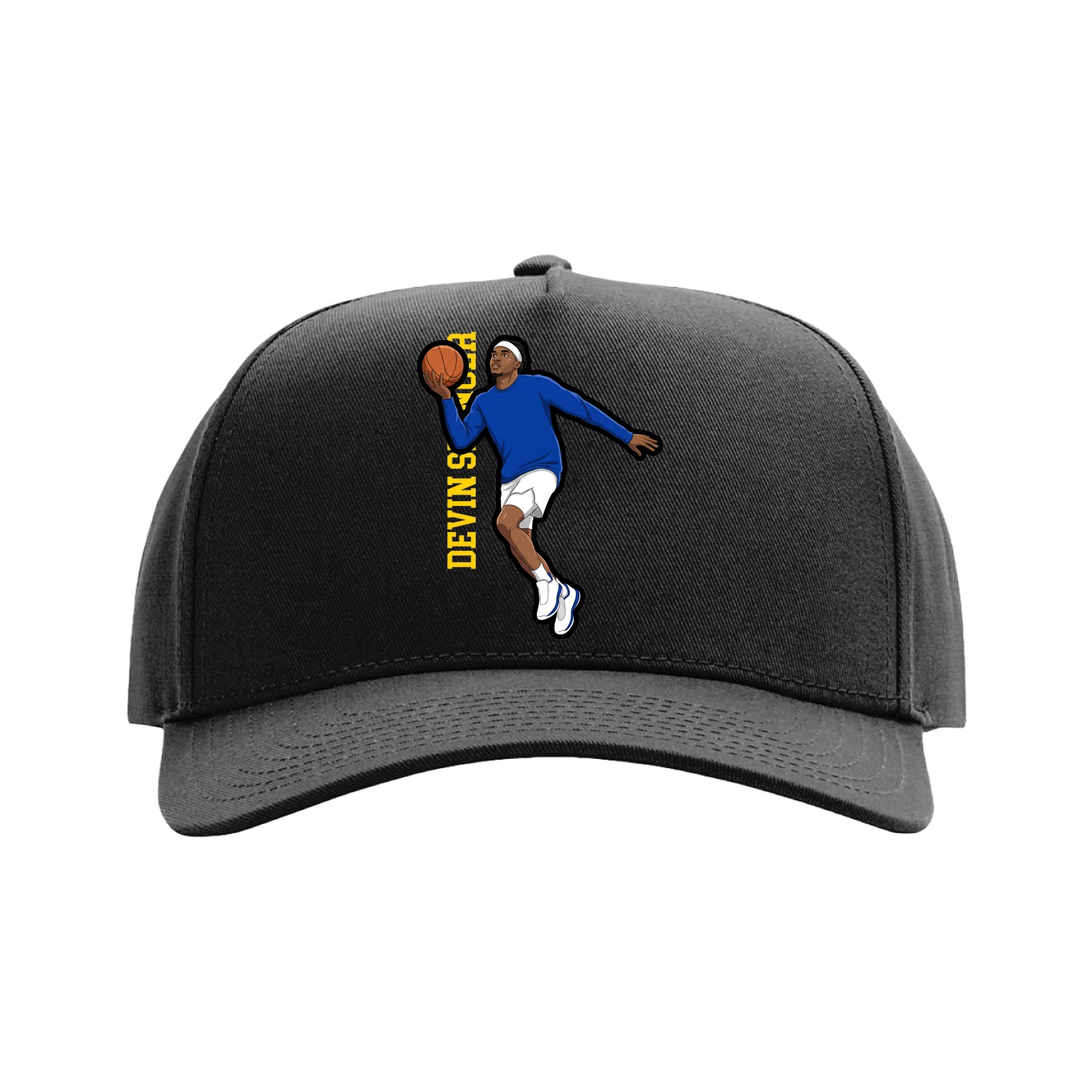 Full Fabric Five-Panel Champ Cap — Name Vertical in Black