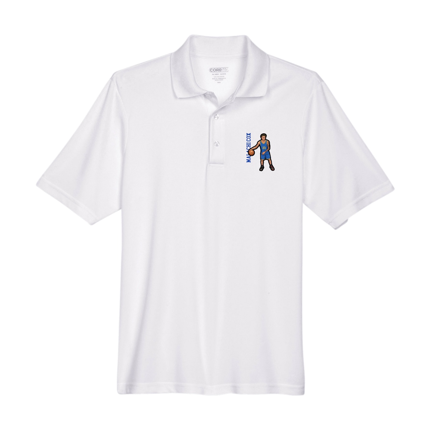 Performance Polo — Name Vertical in White