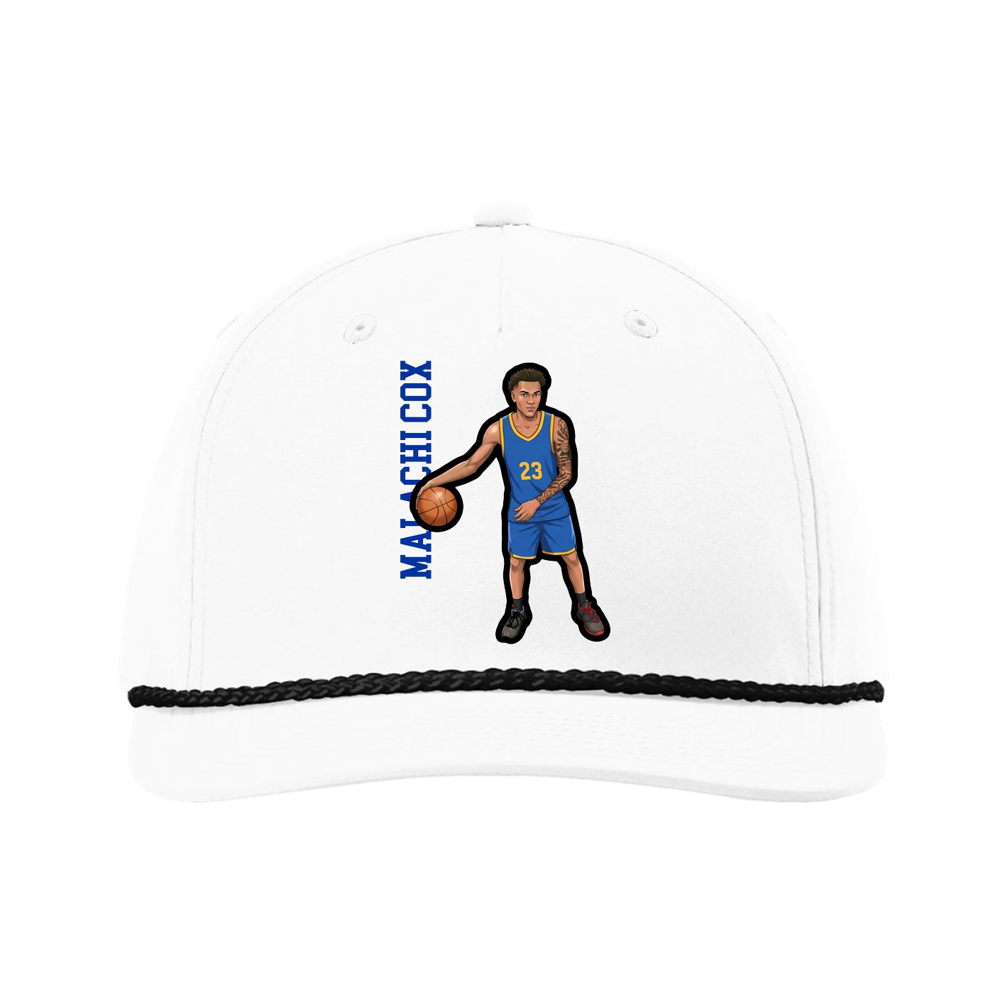 Five-Panel Classic Rope Cap — Name Vertical in White