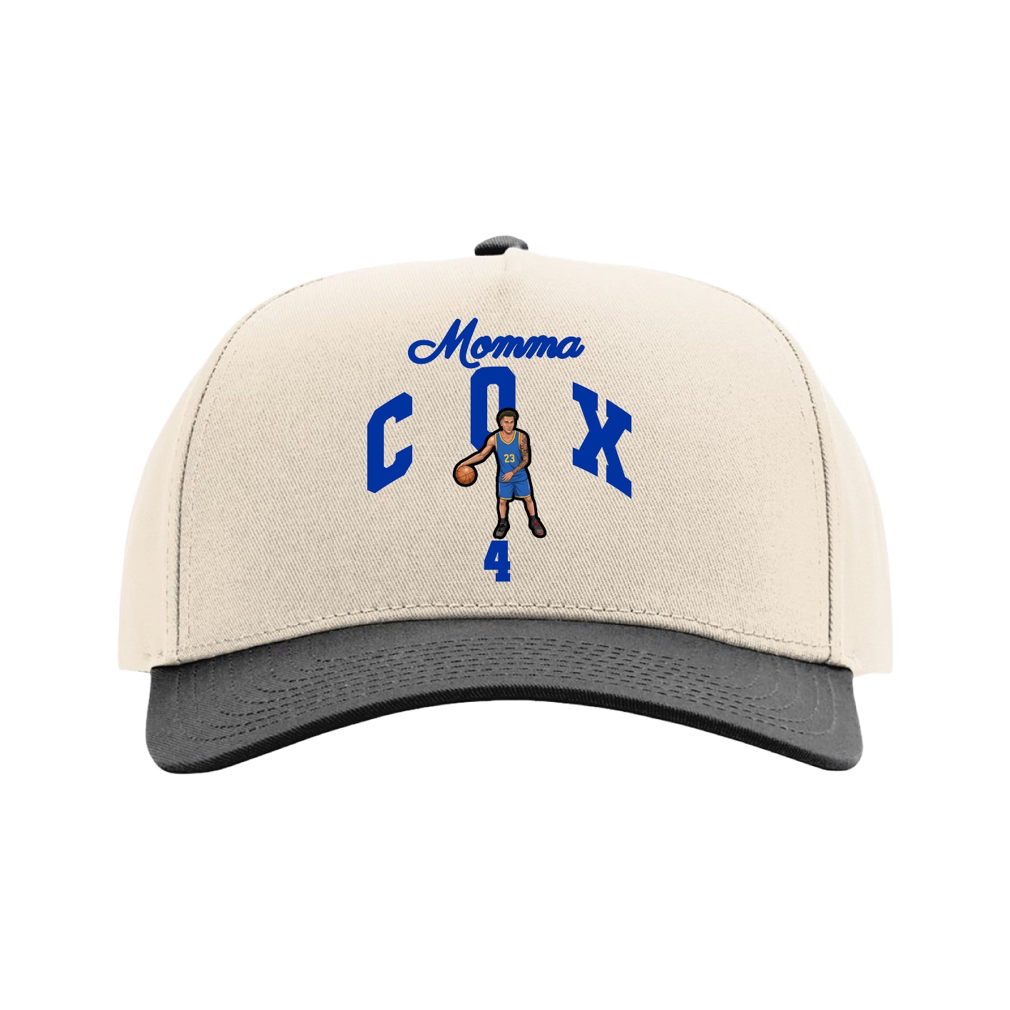 Full Fabric Five-Panel Champ Cap — Mothers Day Arch in Cream/Black