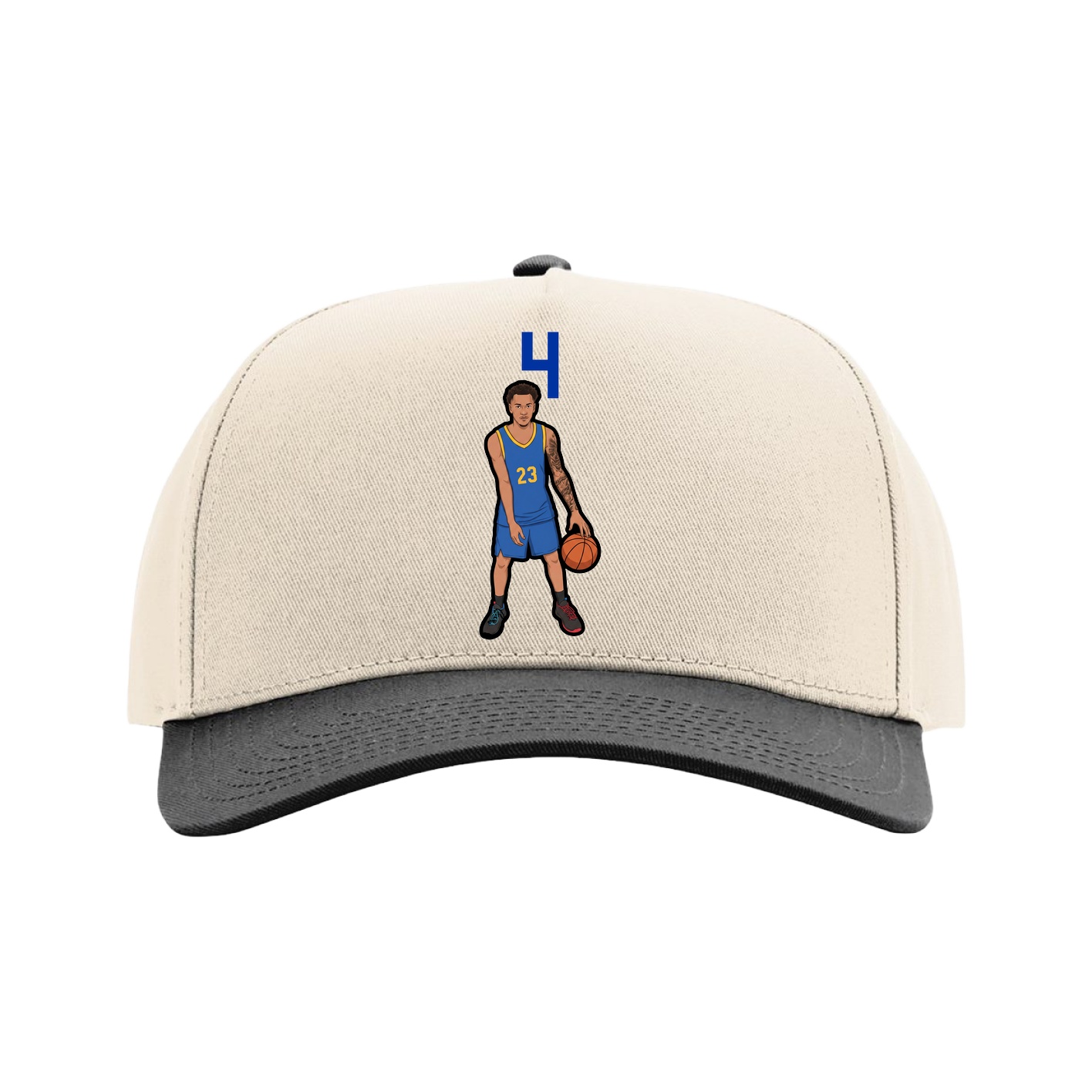 Full Fabric Five-Panel Champ Cap — Number Top in Cream/Black