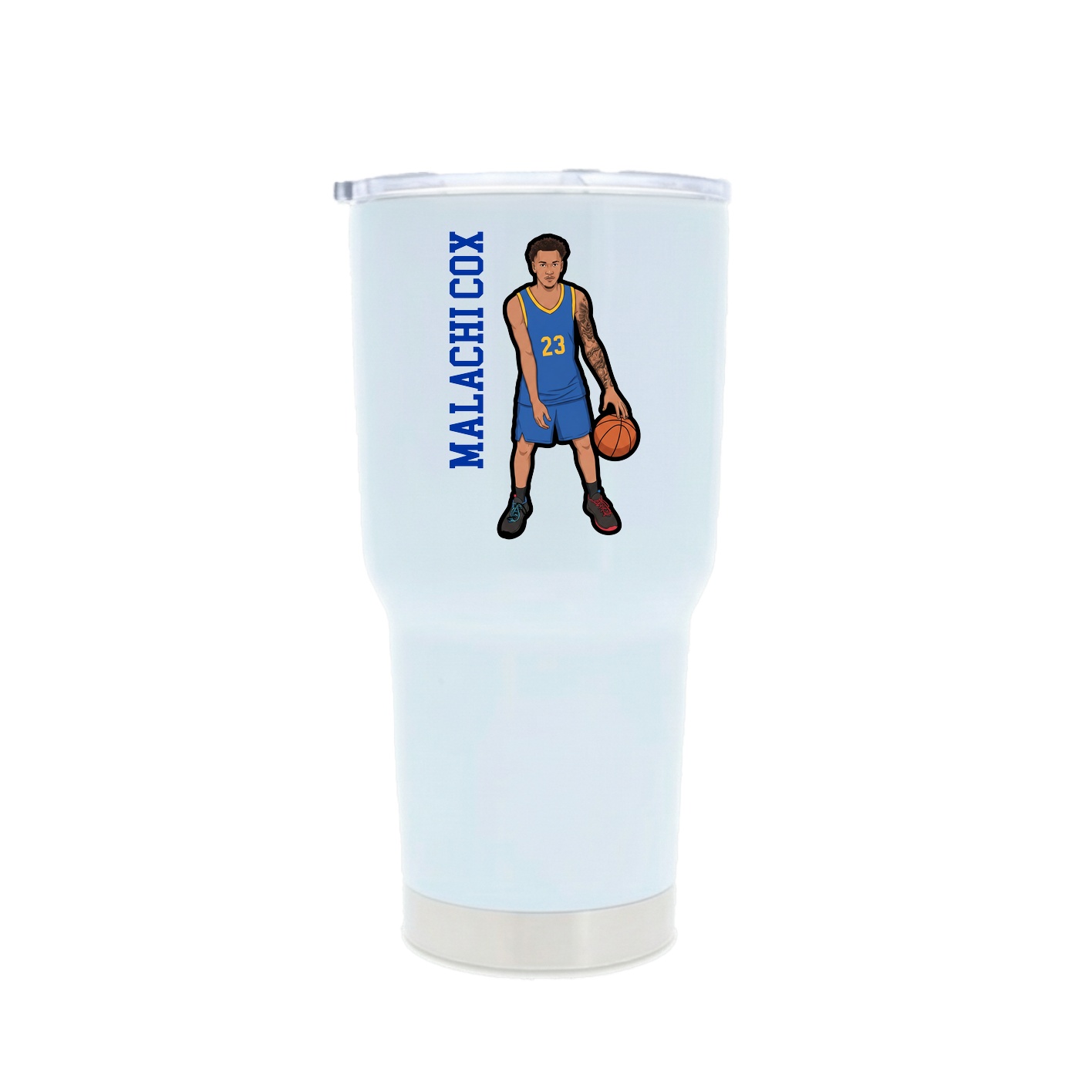 30oz Stainless Steel Tumbler — Name Vertical in White