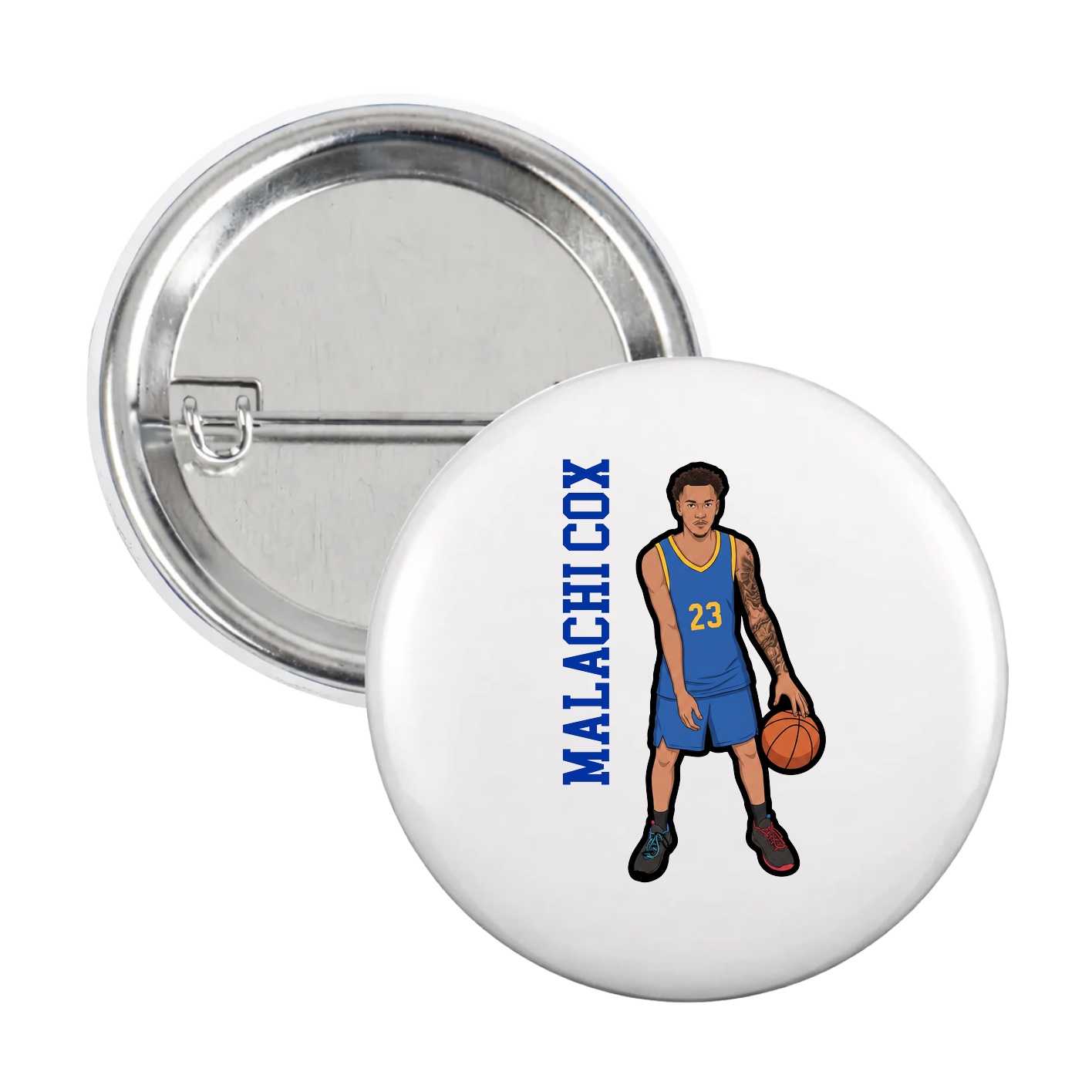 Game Day Button — Name Vertical in White