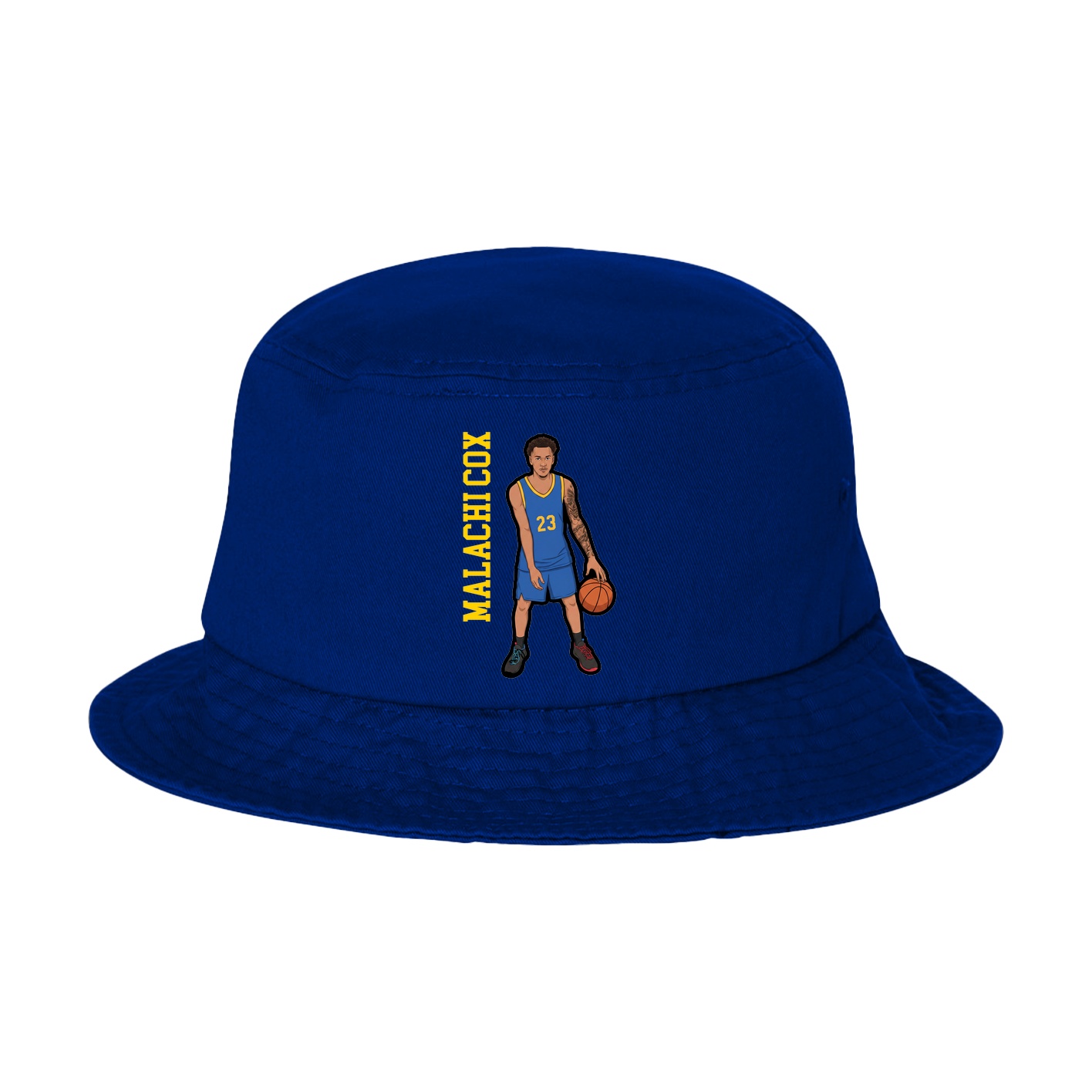 Bucket Cap — Name Vertical in Royal Blue