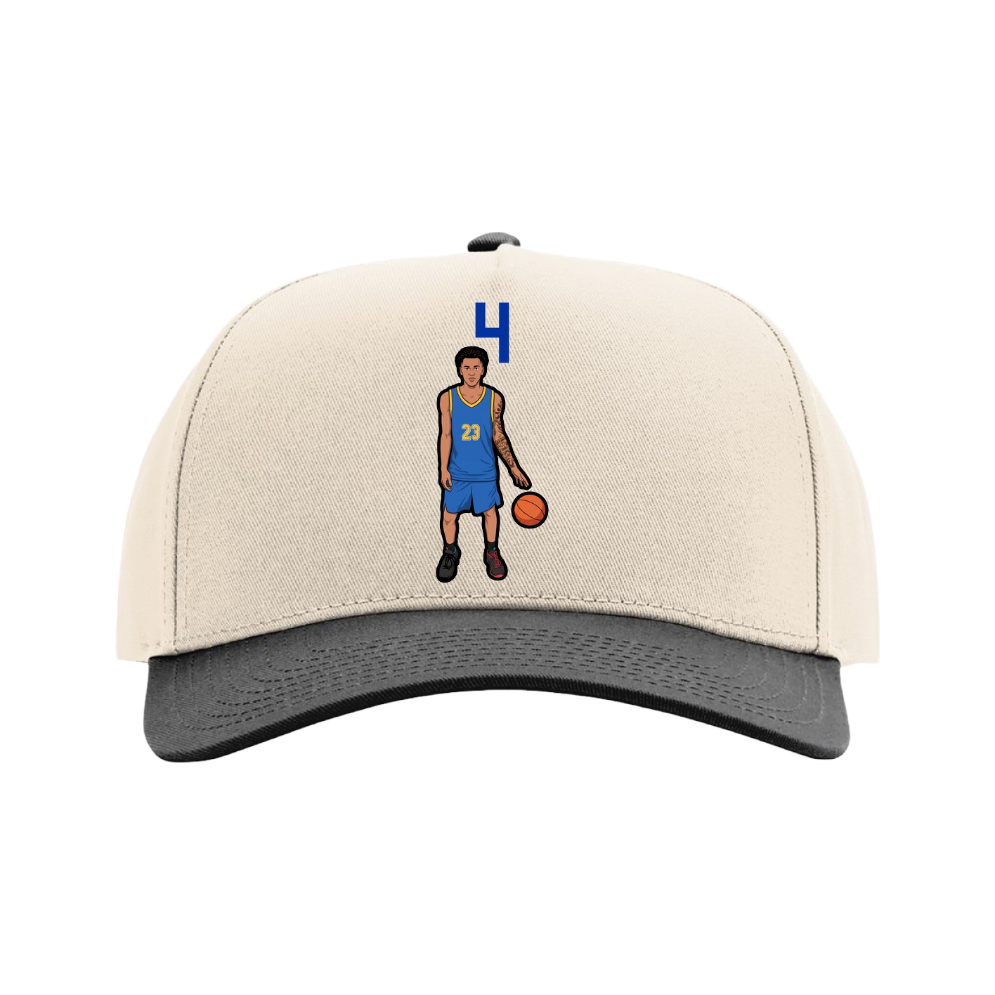 Full Fabric Five-Panel Champ Cap — Number Top in Cream/Black