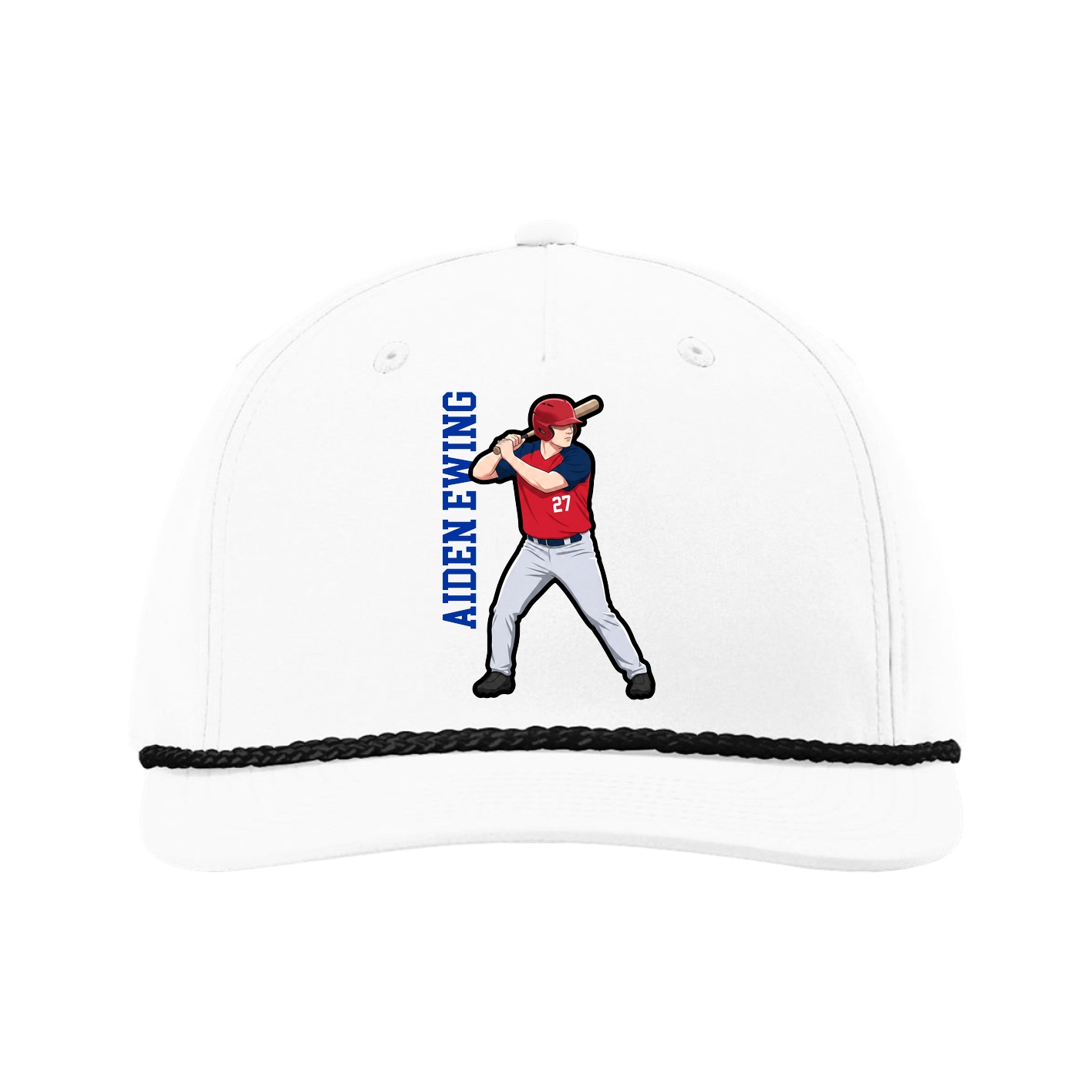 Five-Panel Classic Rope Cap — Name Vertical in White