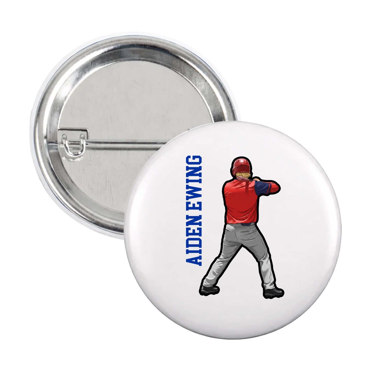 Game Day Button — Name Vertical in White