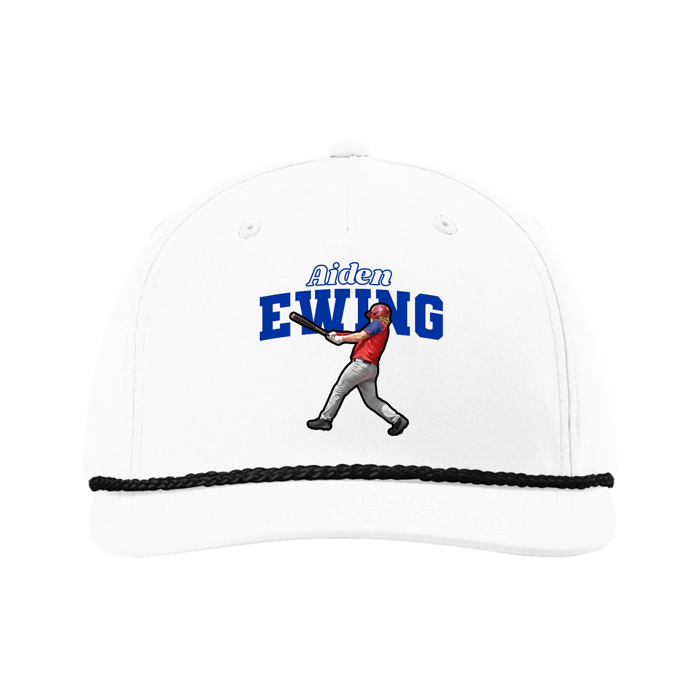 Five-Panel Classic Rope Cap — Name Arch in White