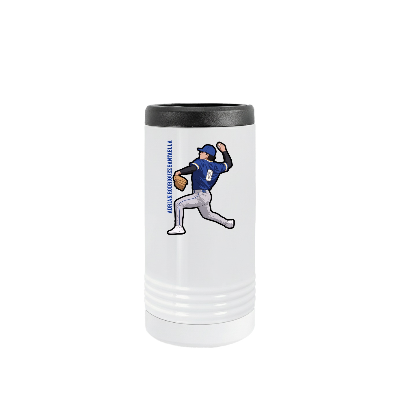 Slim Beverage Holder — Name Vertical in White