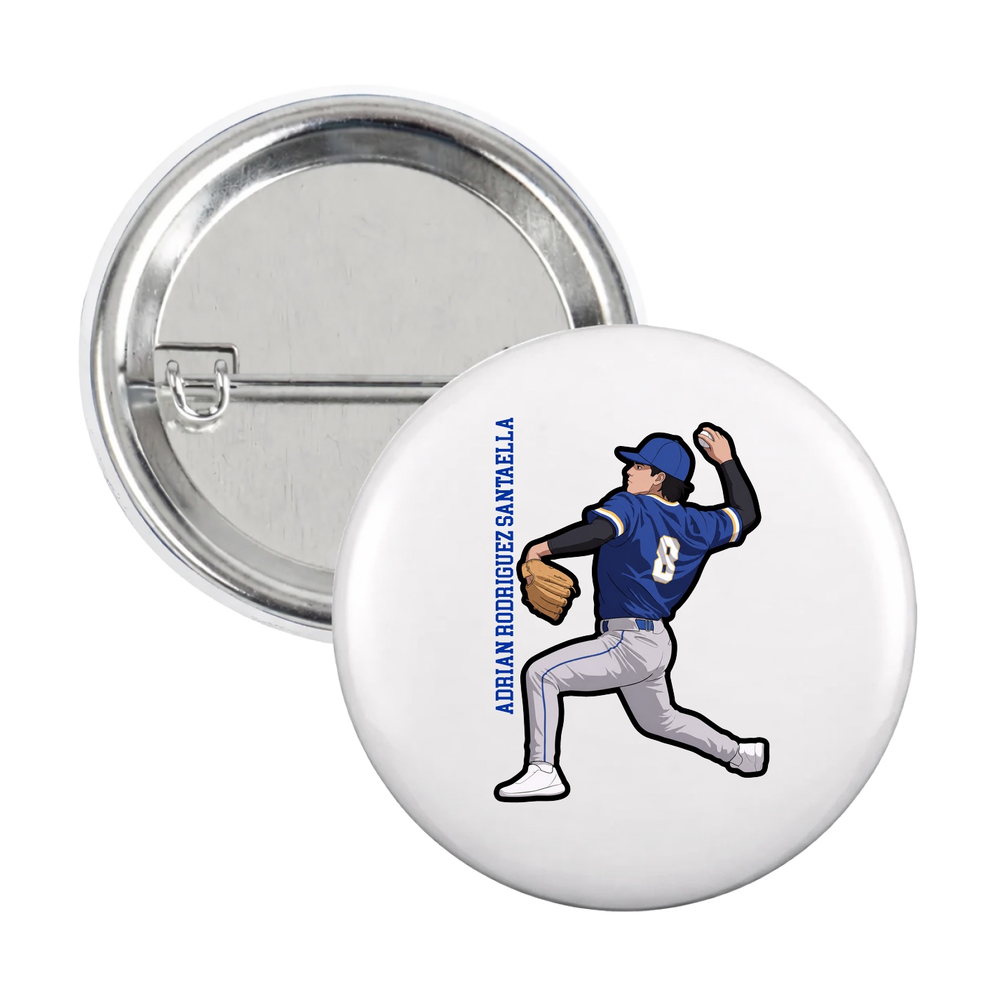 Game Day Button — Name Vertical in White