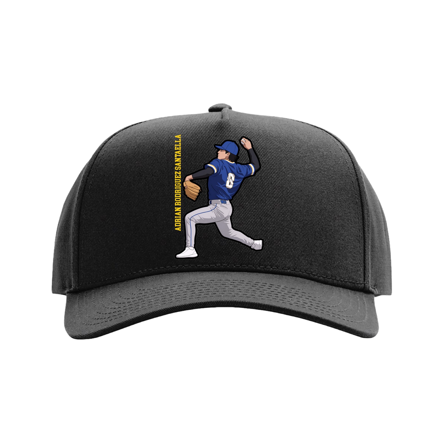 Full Fabric Five-Panel Champ Cap — Name Vertical in Black