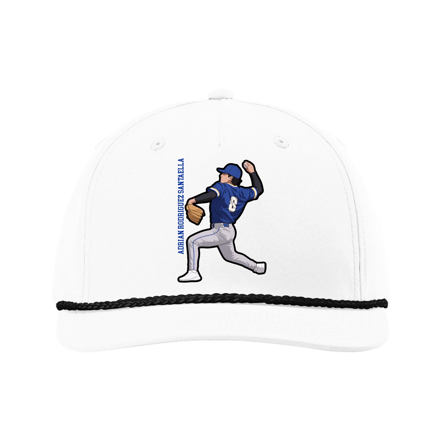 Five-Panel Classic Rope Cap — Name Vertical in White