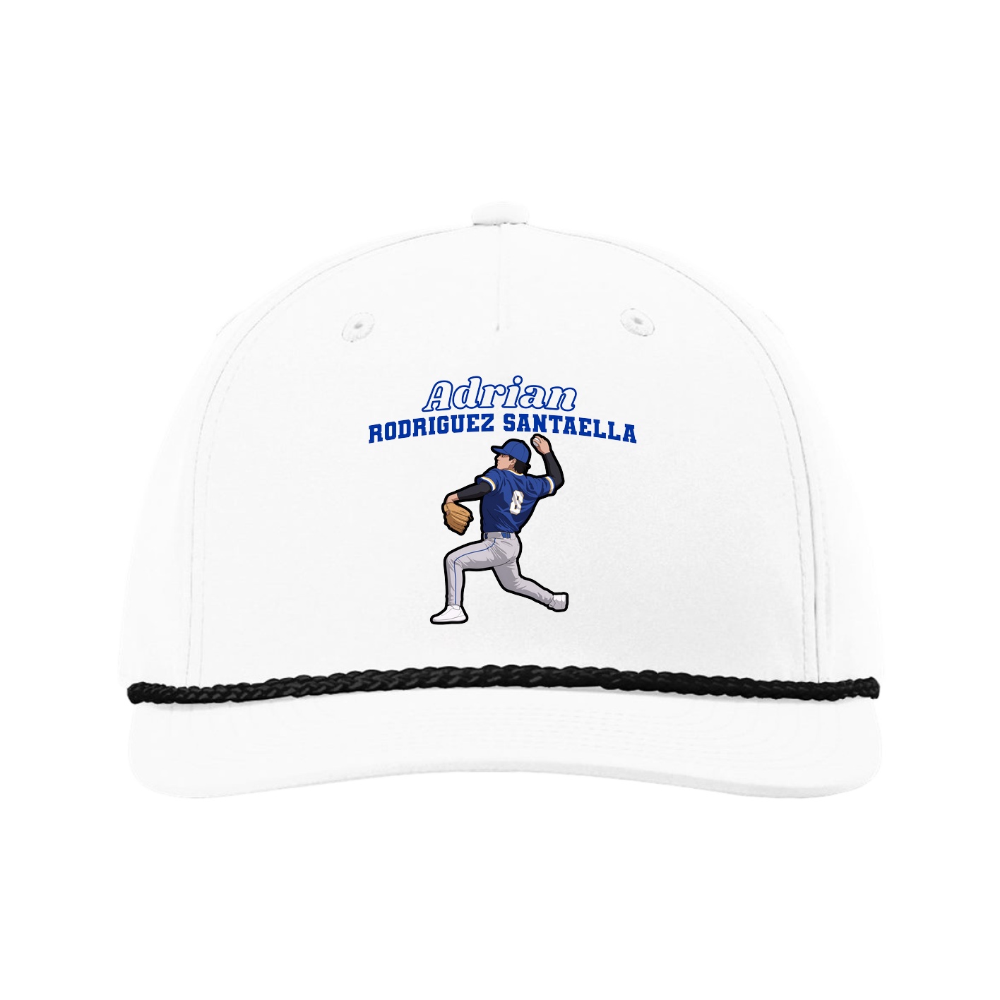 Five-Panel Classic Rope Cap — Name Arch in White