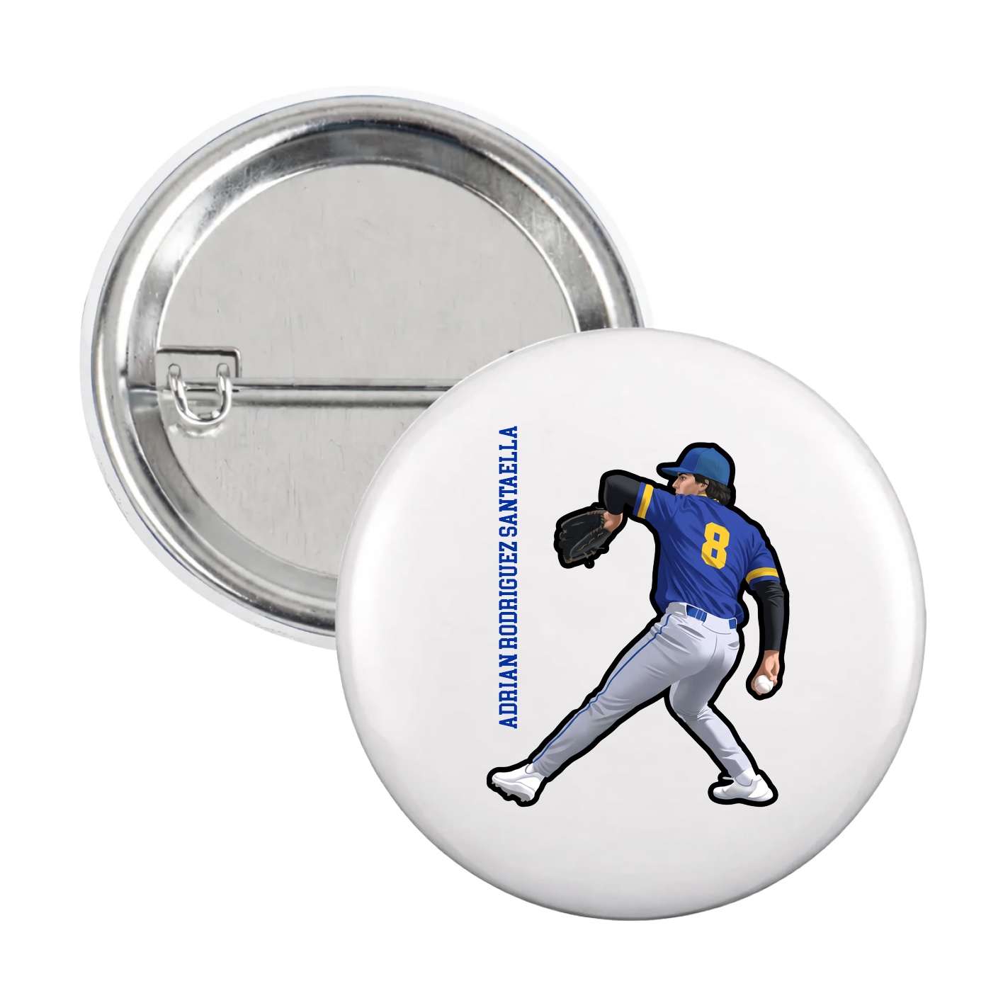 Game Day Button — Name Vertical in White