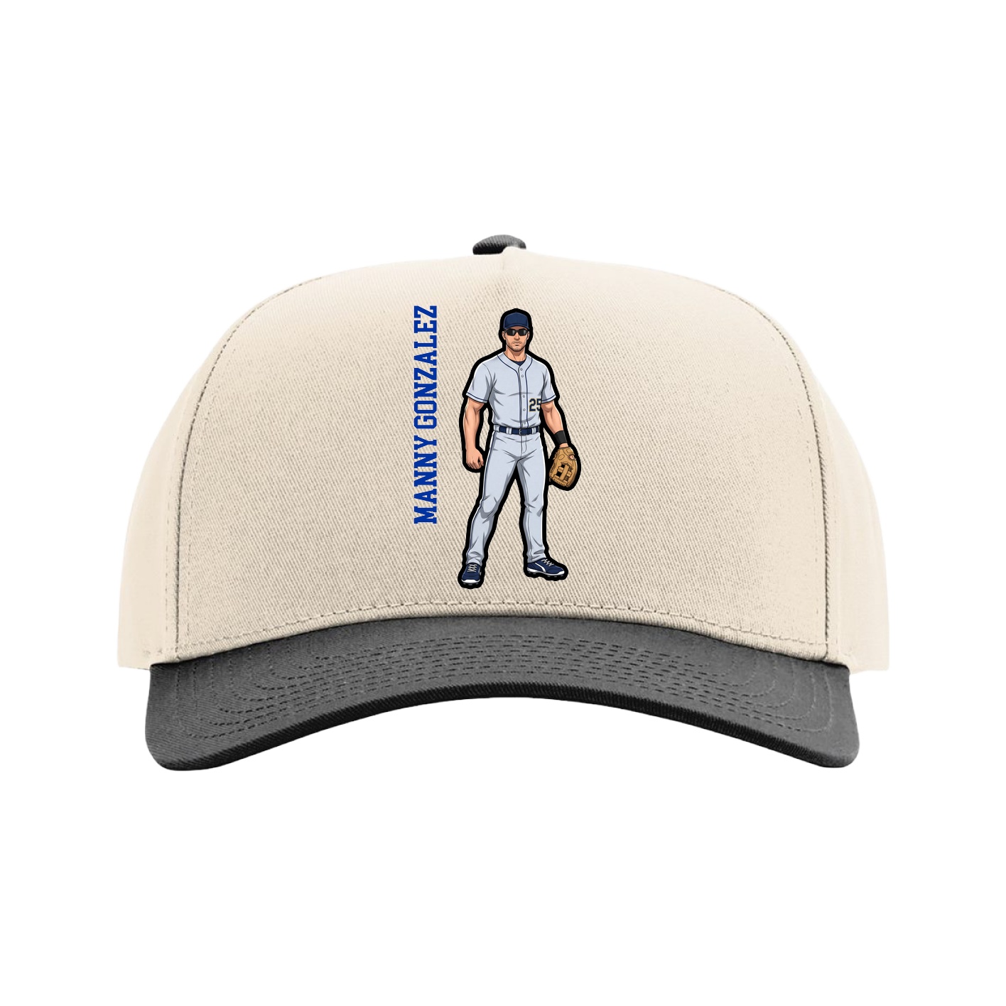 Full Fabric Five-Panel Champ Cap — Name Vertical in Cream/Black