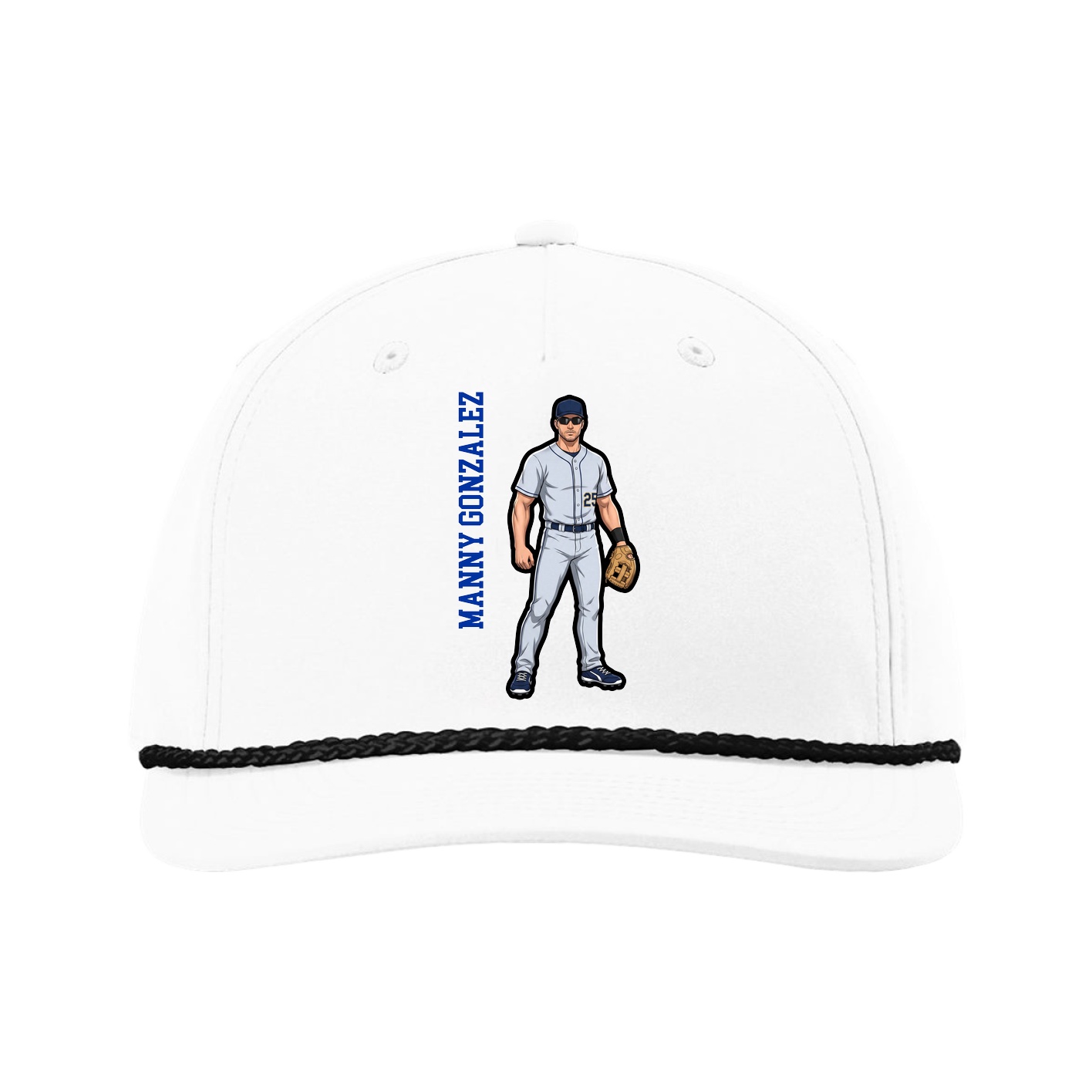 Five-Panel Classic Rope Cap — Name Vertical in White