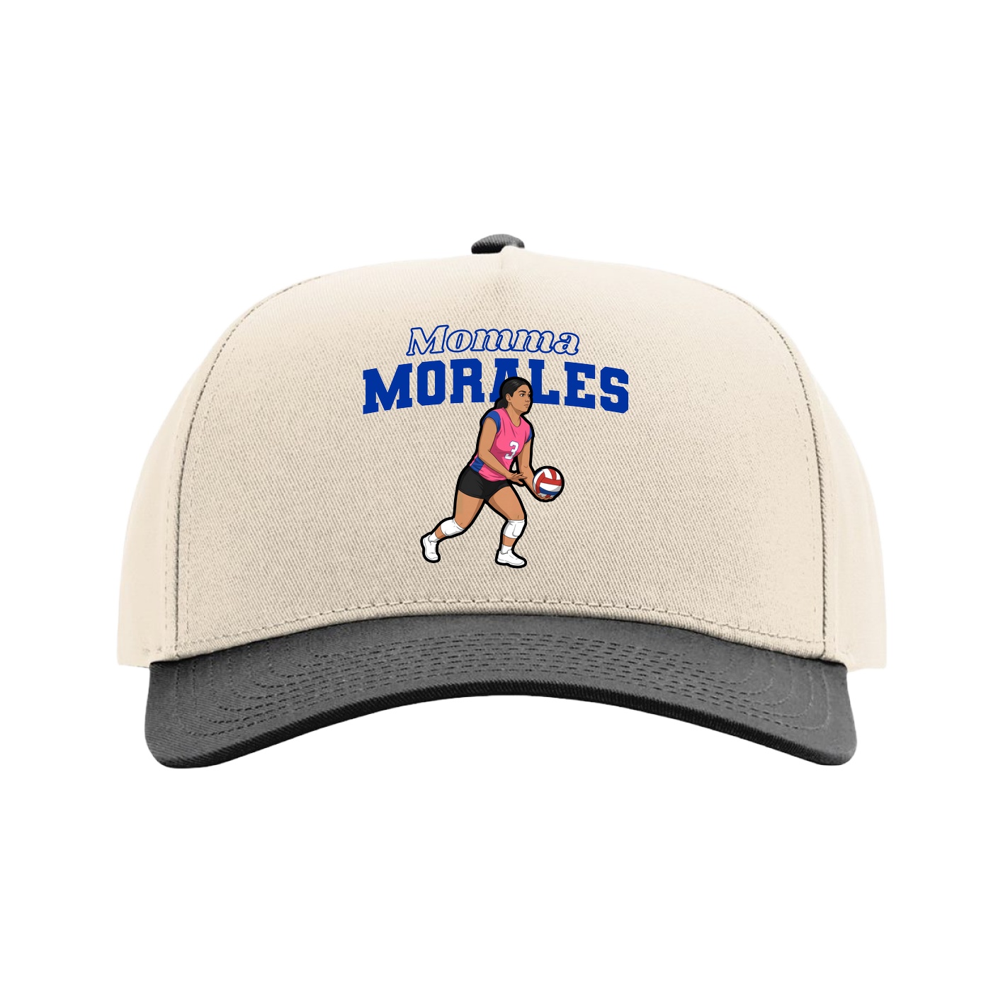 Full Fabric Five-Panel Champ Cap — Mothers Day Block in Cream/Black