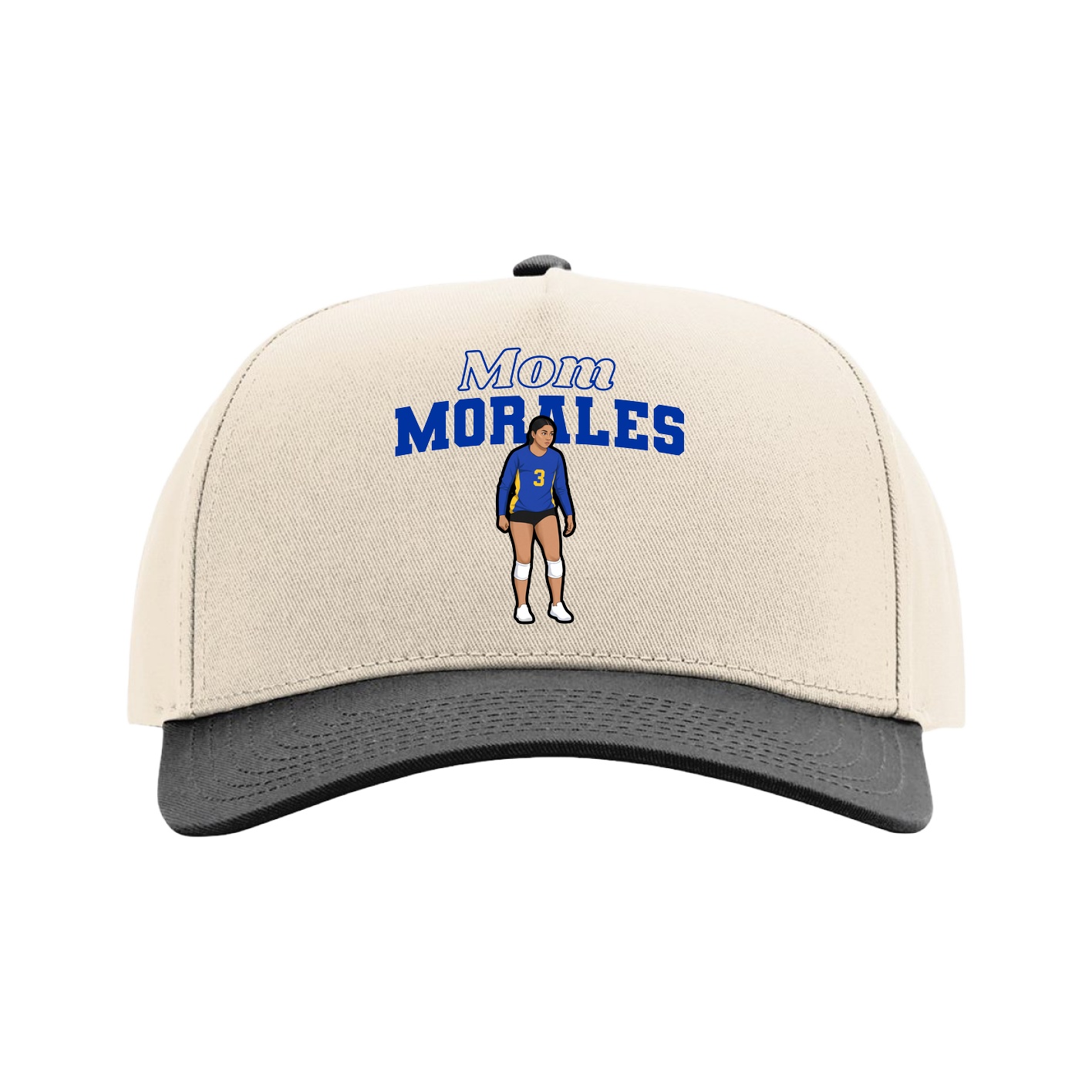 Full Fabric Five-Panel Champ Cap — Mothers Day Block in Cream/Black