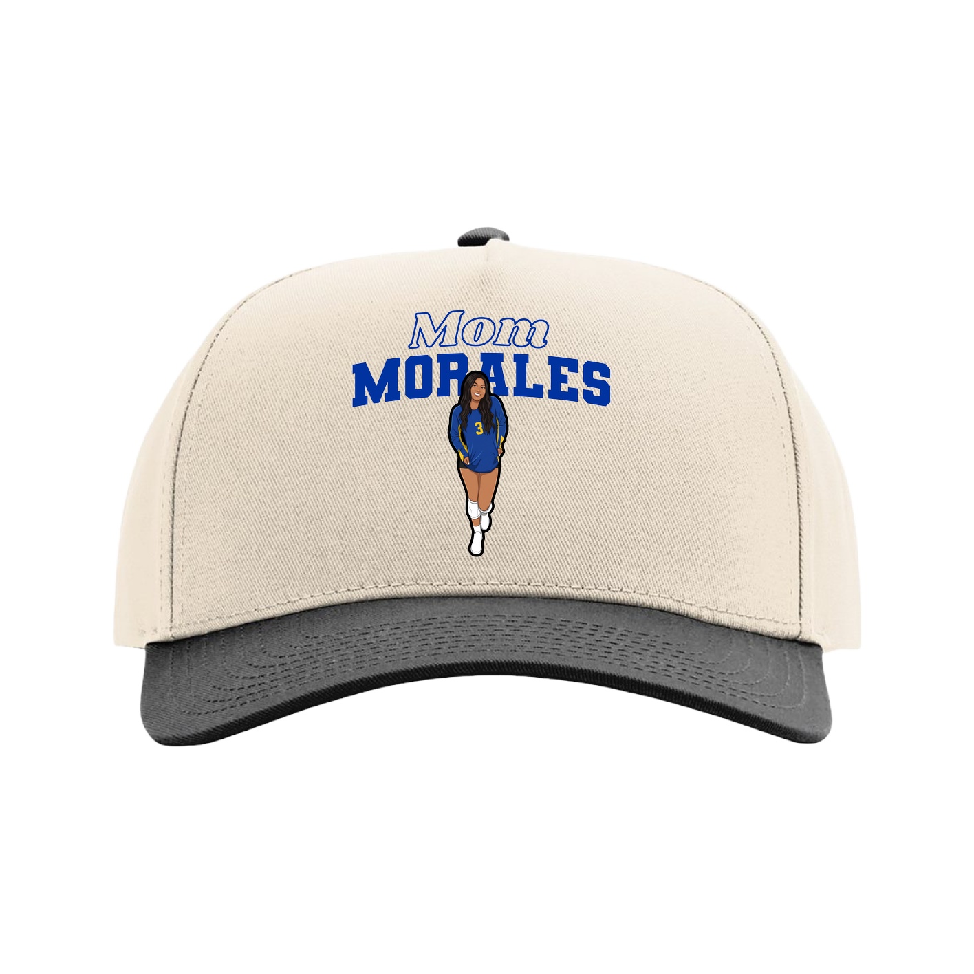 Full Fabric Five-Panel Champ Cap — Mothers Day Block in Cream/Black