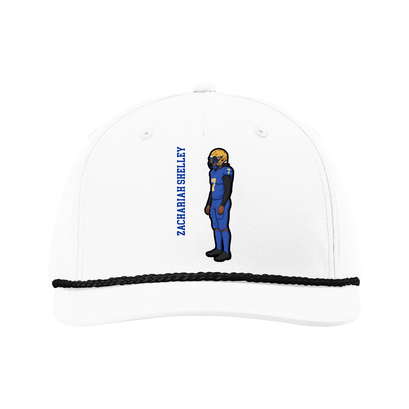 Five-Panel Classic Rope Cap — Name Vertical in White