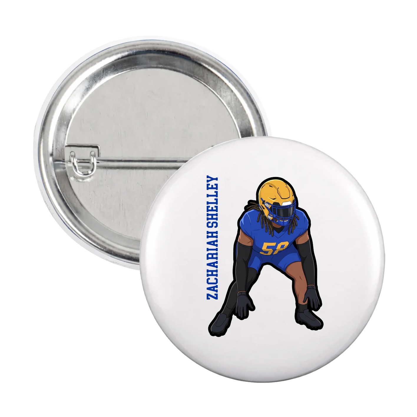 Game Day Button — Name Vertical in White