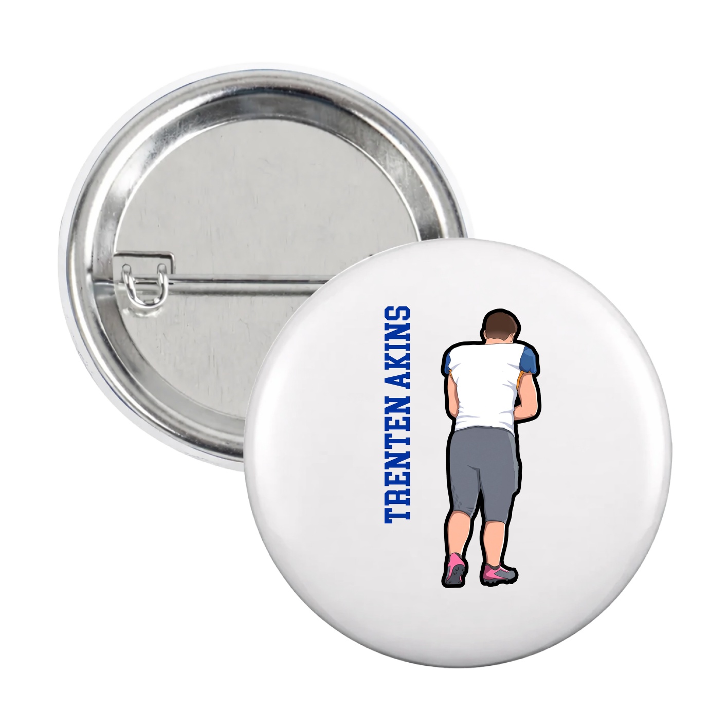 Game Day Button — Name Vertical in White