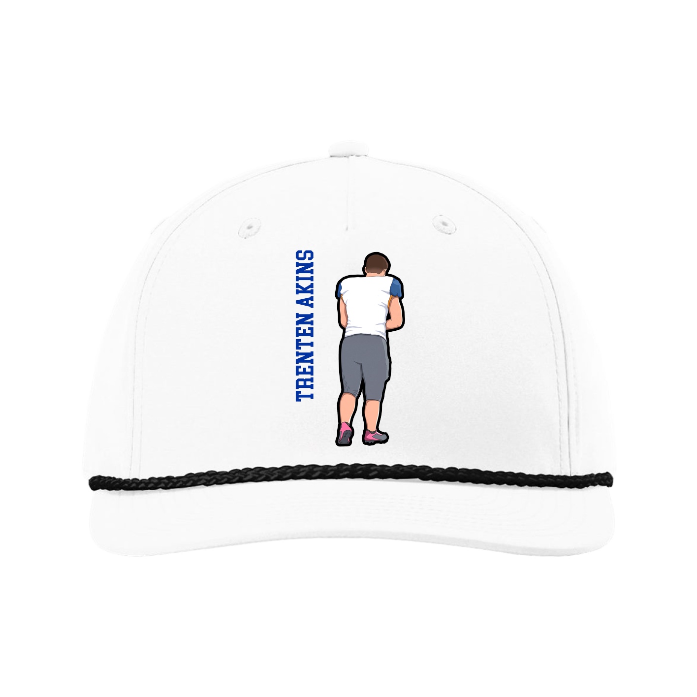 Five-Panel Classic Rope Cap — Name Vertical in White