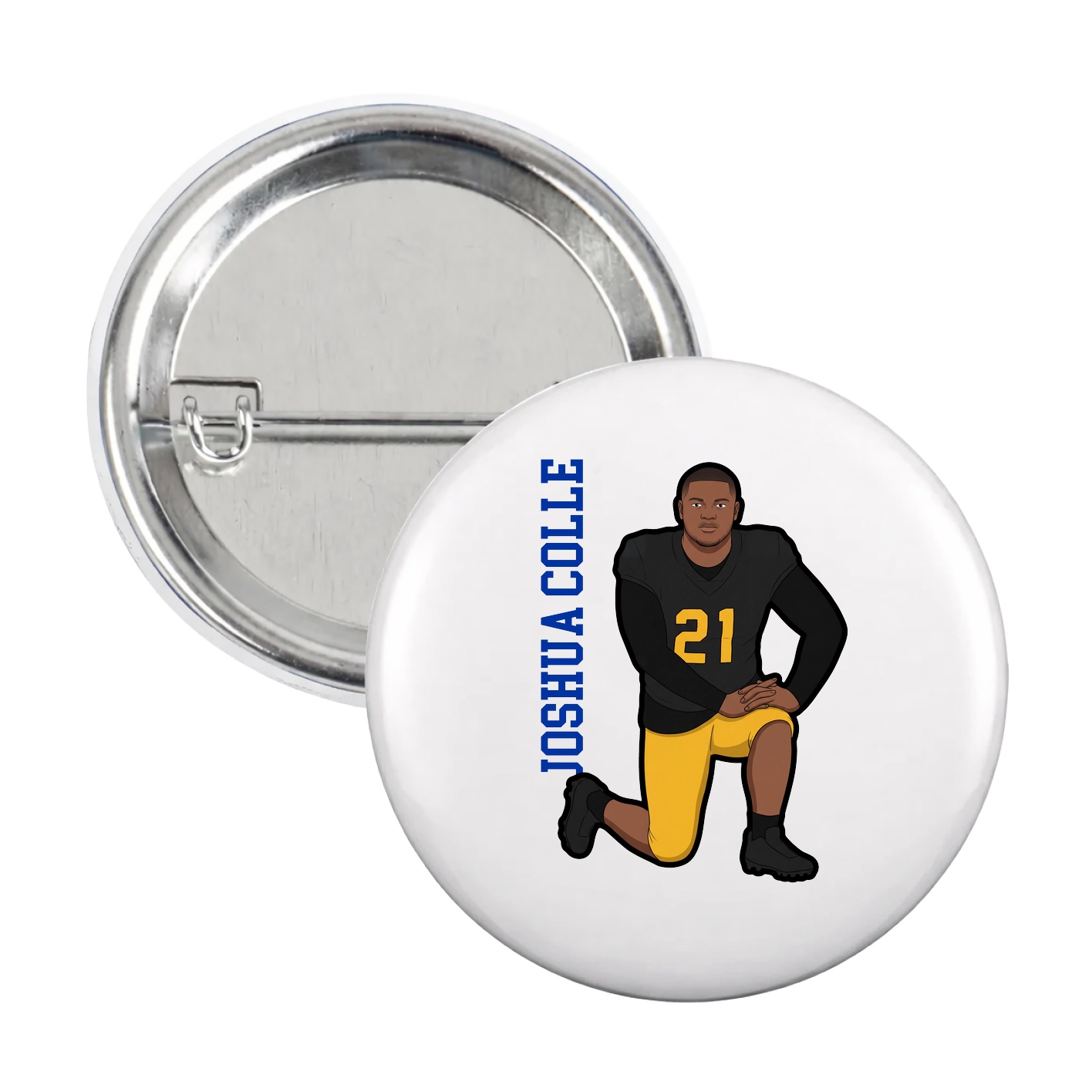 Game Day Button — Name Vertical in White