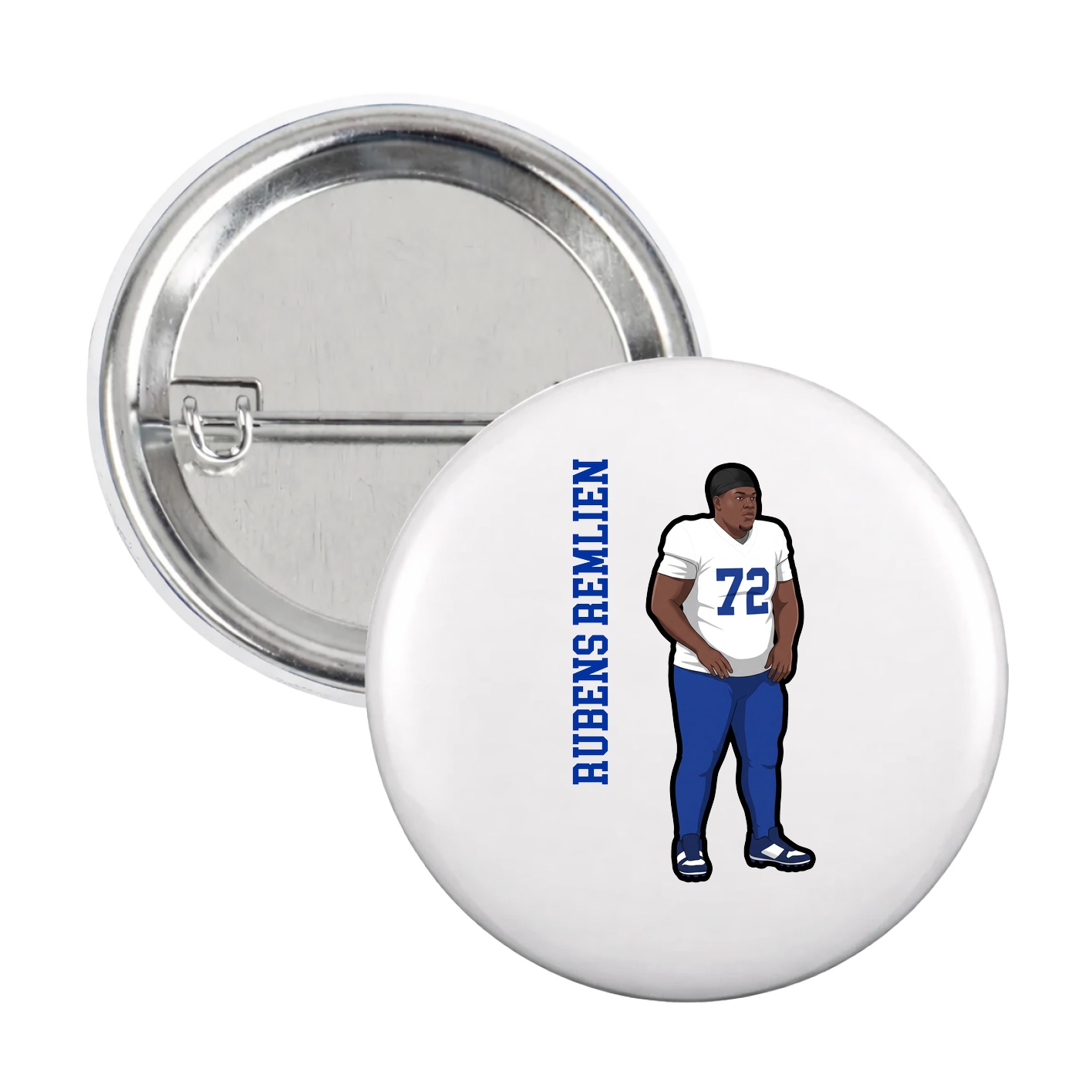 Game Day Button — Name Vertical in White