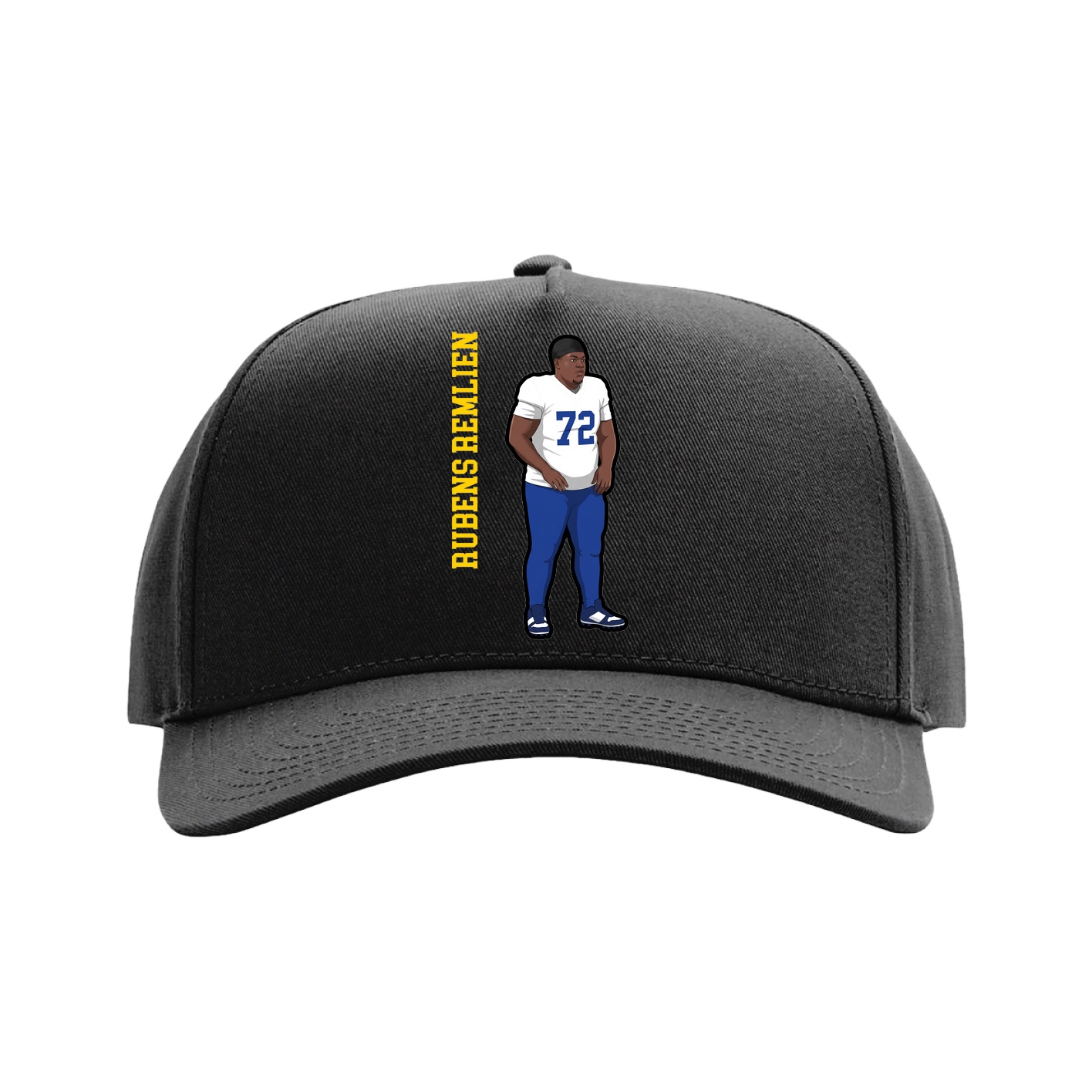 Full Fabric Five-Panel Champ Cap — Name Vertical in Black