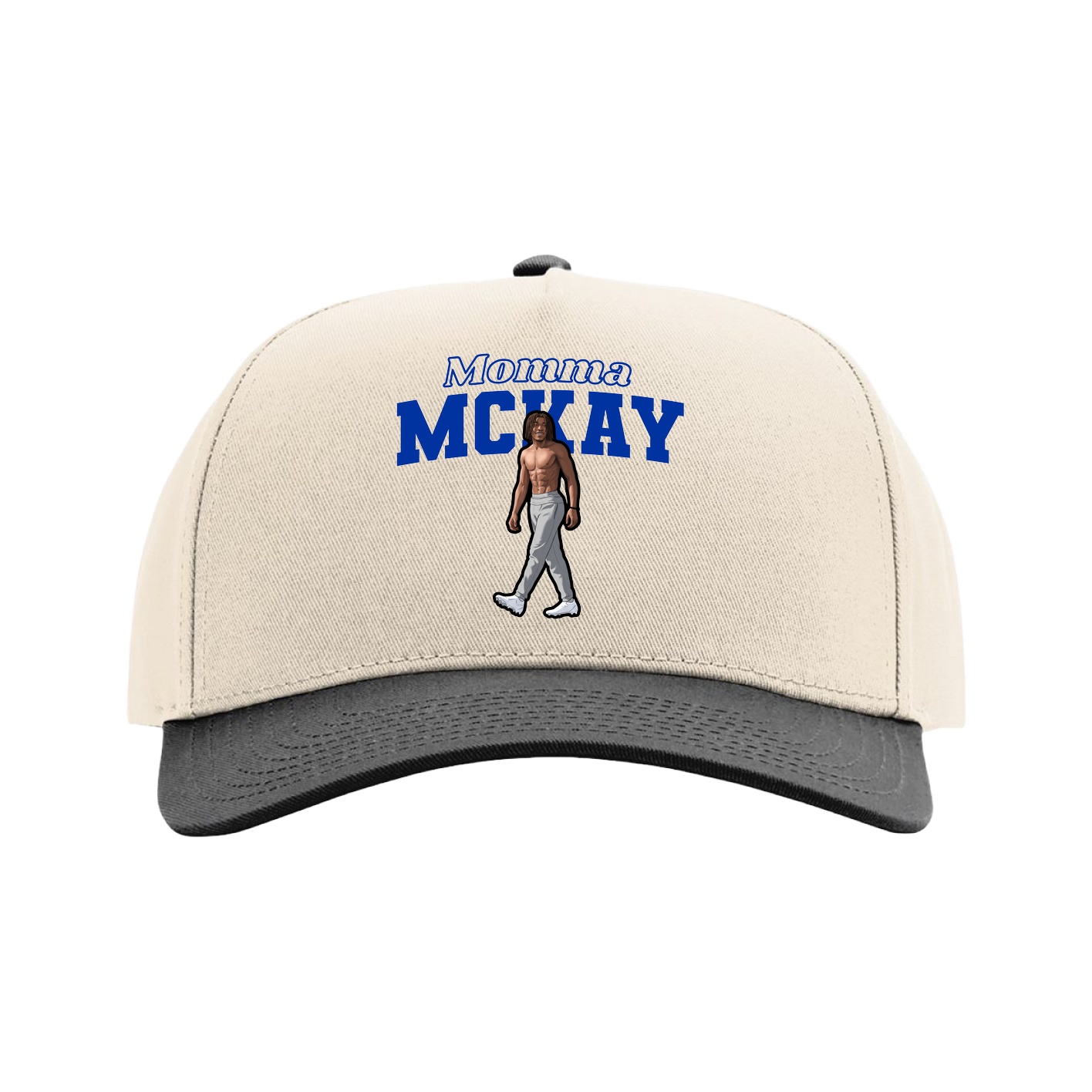 Full Fabric Five-Panel Champ Cap — Mothers Day Block in Cream/Black