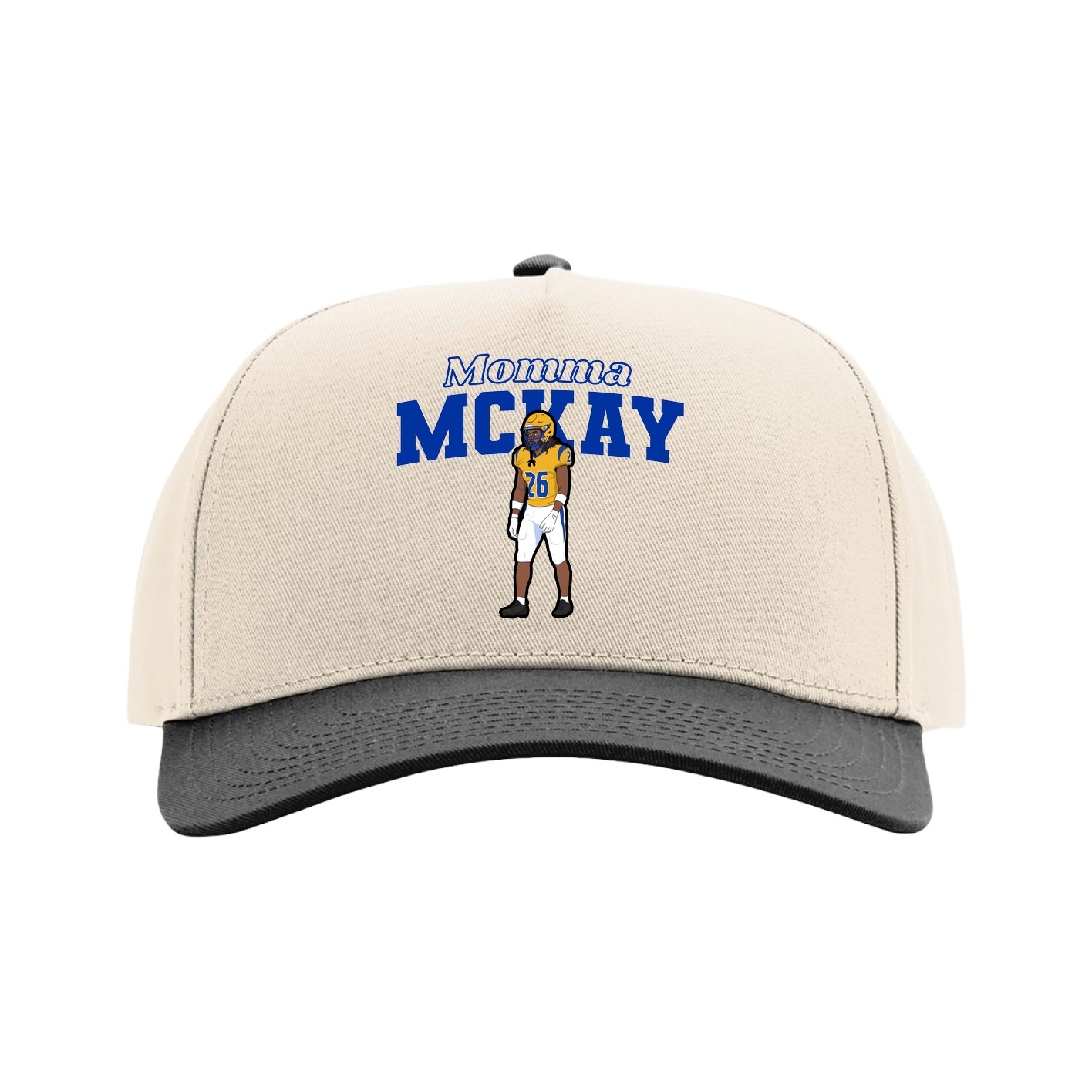 Full Fabric Five-Panel Champ Cap — Mothers Day Block in Cream/Black