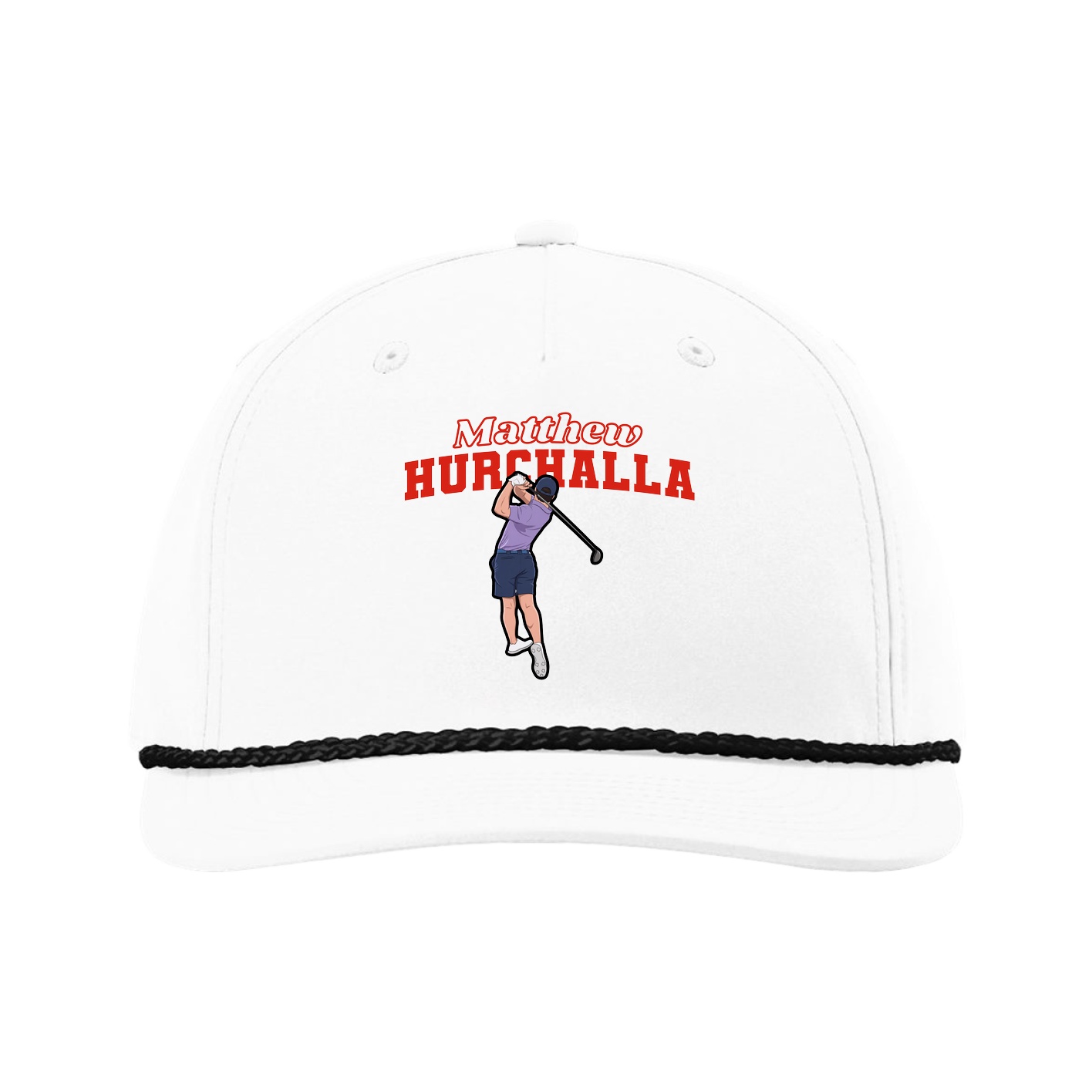Five-Panel Classic Rope Cap — Name Arch in White