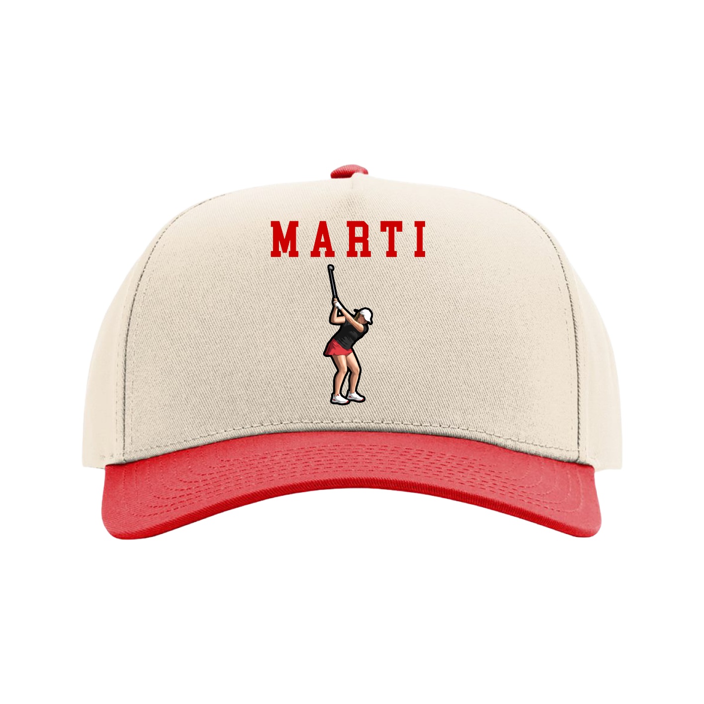 Full Fabric Five-Panel Champ Cap — Shirsey in Cream/Red