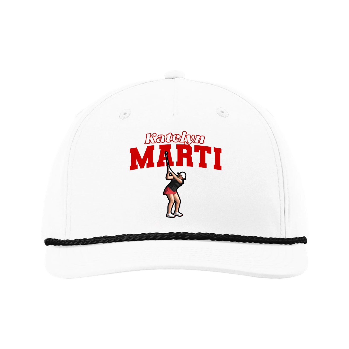 Five-Panel Classic Rope Cap — Name Arch in White