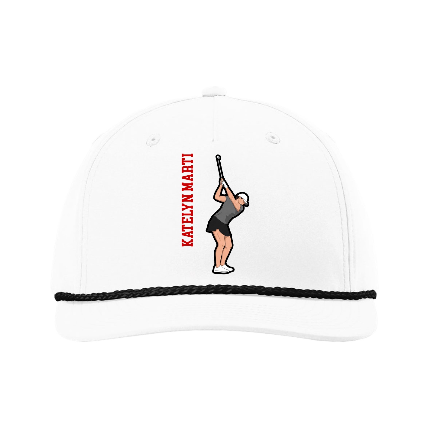 Five-Panel Classic Rope Cap — Name Vertical in White