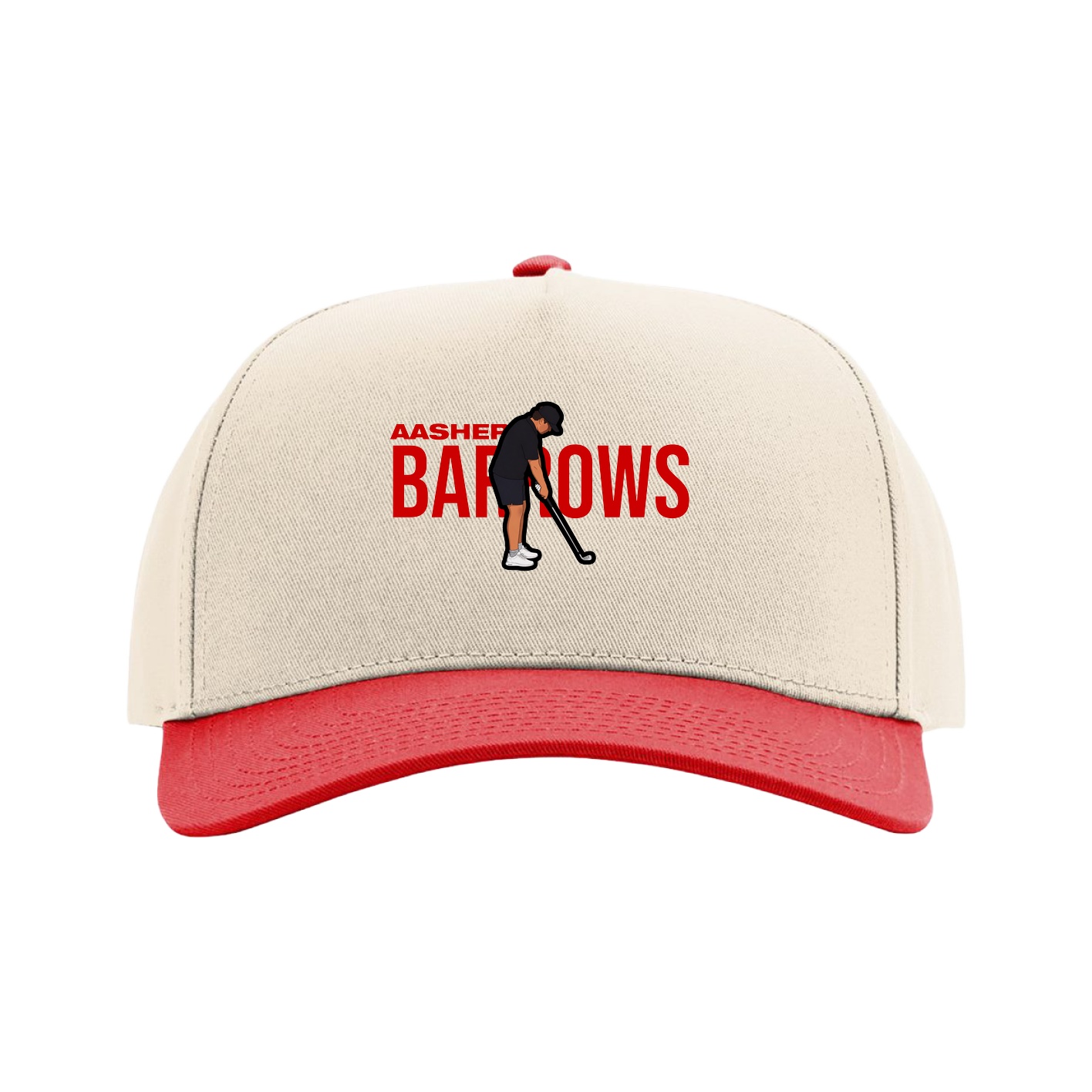 Full Fabric Five-Panel Champ Cap — Player Name in Cream/Red