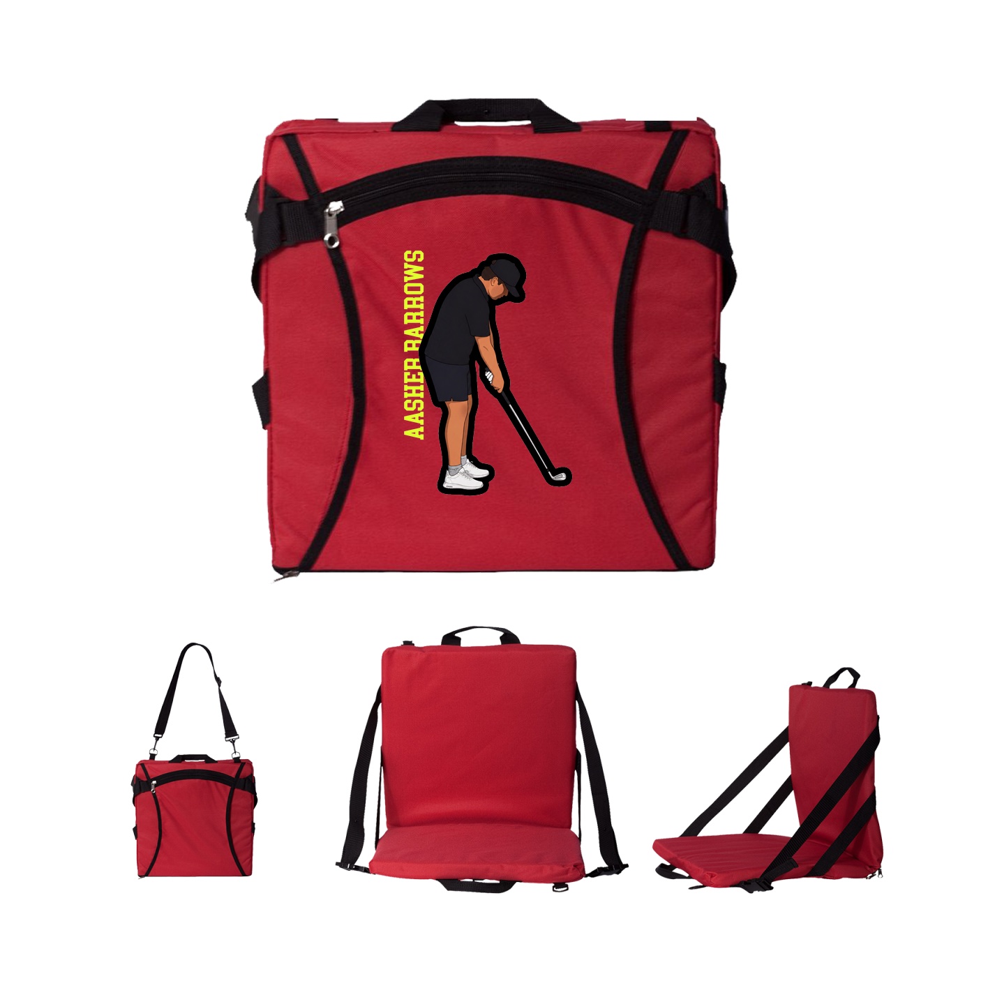 Folding Stadium Seat — Name Vertical in Red