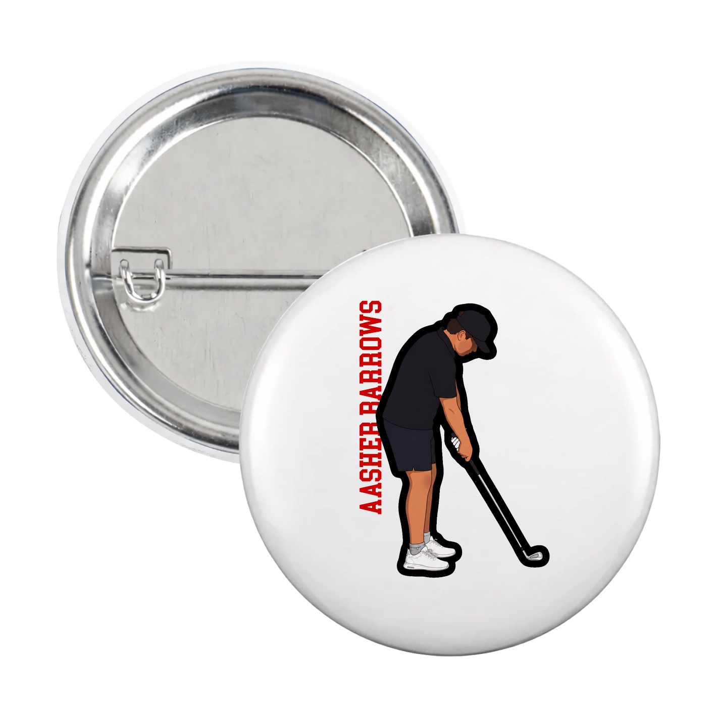 Game Day Button — Name Vertical in White