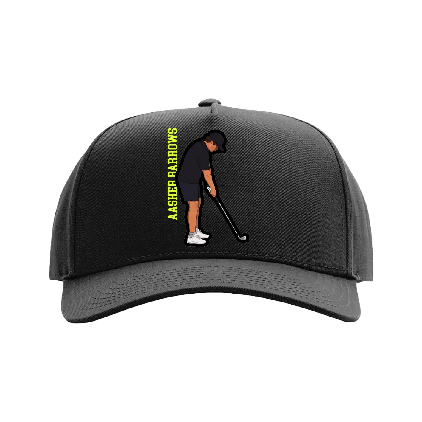 Full Fabric Five-Panel Champ Cap — Name Vertical in Black