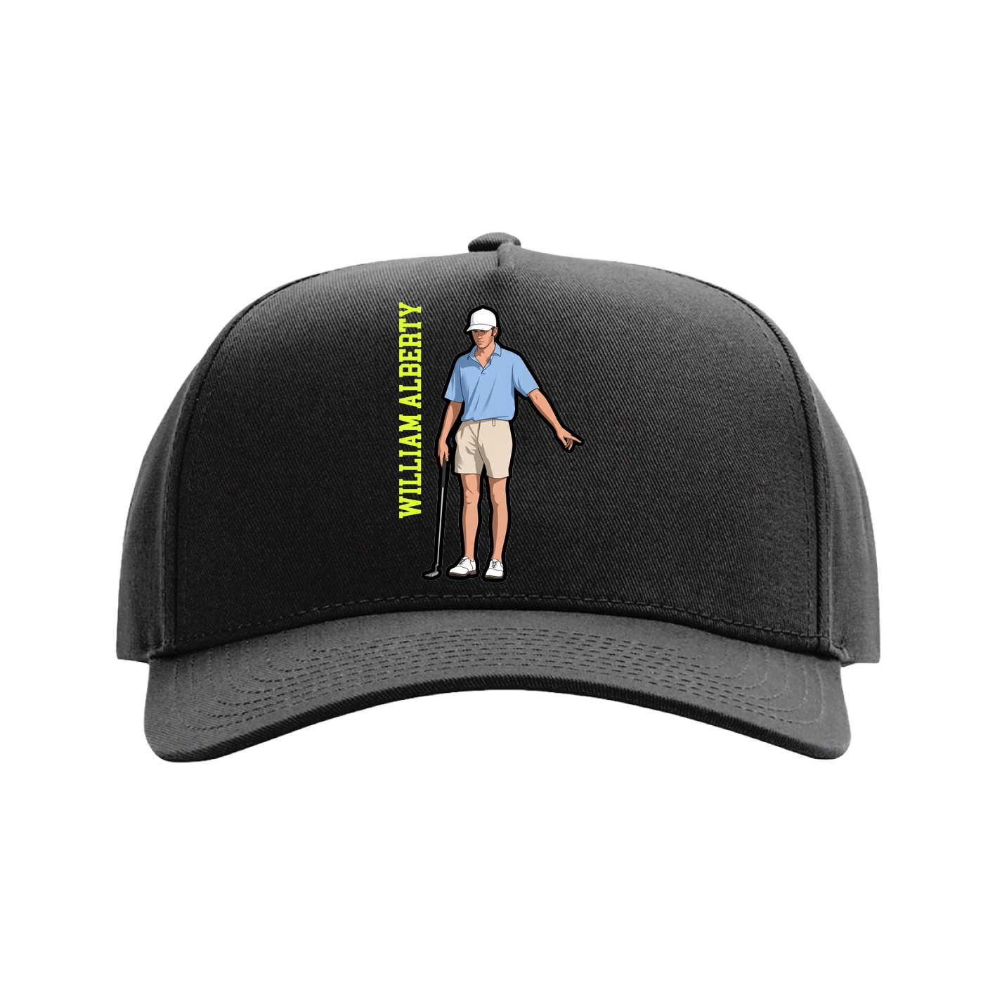 Full Fabric Five-Panel Champ Cap — Name Vertical in Black