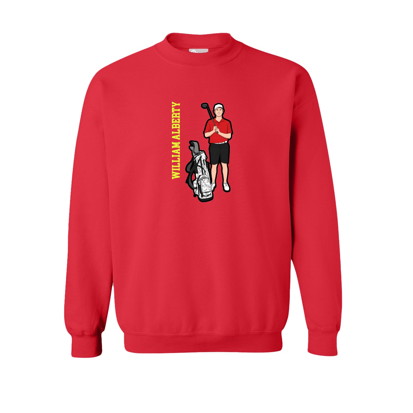 Fleece Crew — Name Vertical in Red