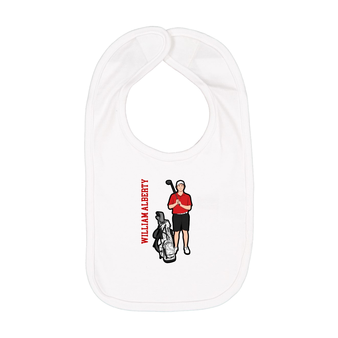 Infant Bib — Name Vertical in White