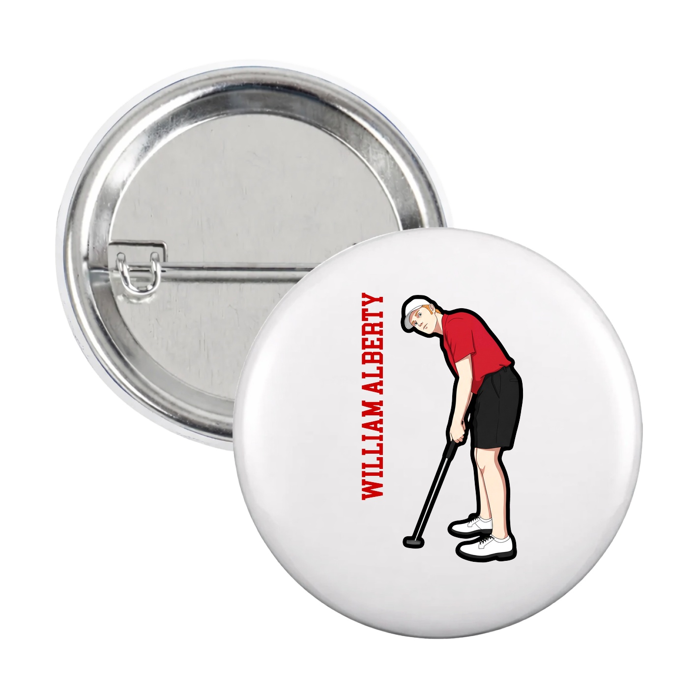 Game Day Button — Name Vertical in White
