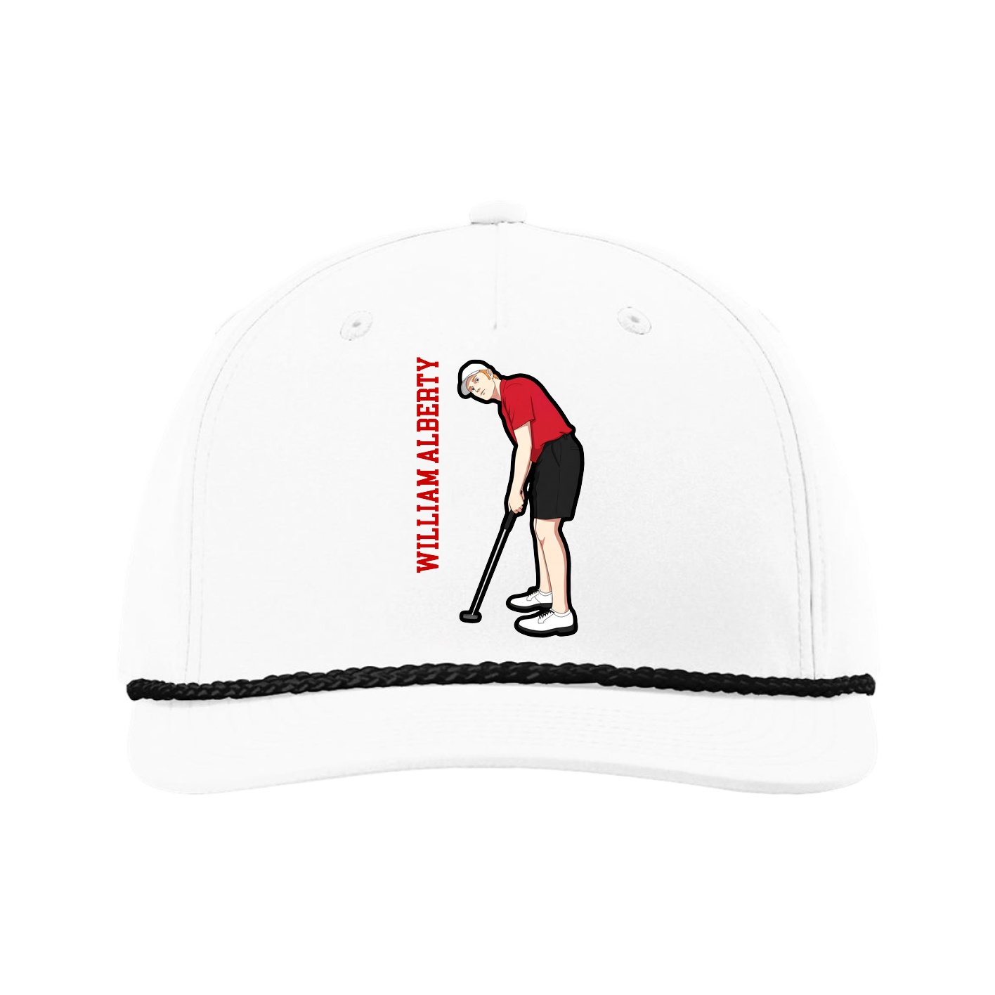 Five-Panel Classic Rope Cap — Name Vertical in White