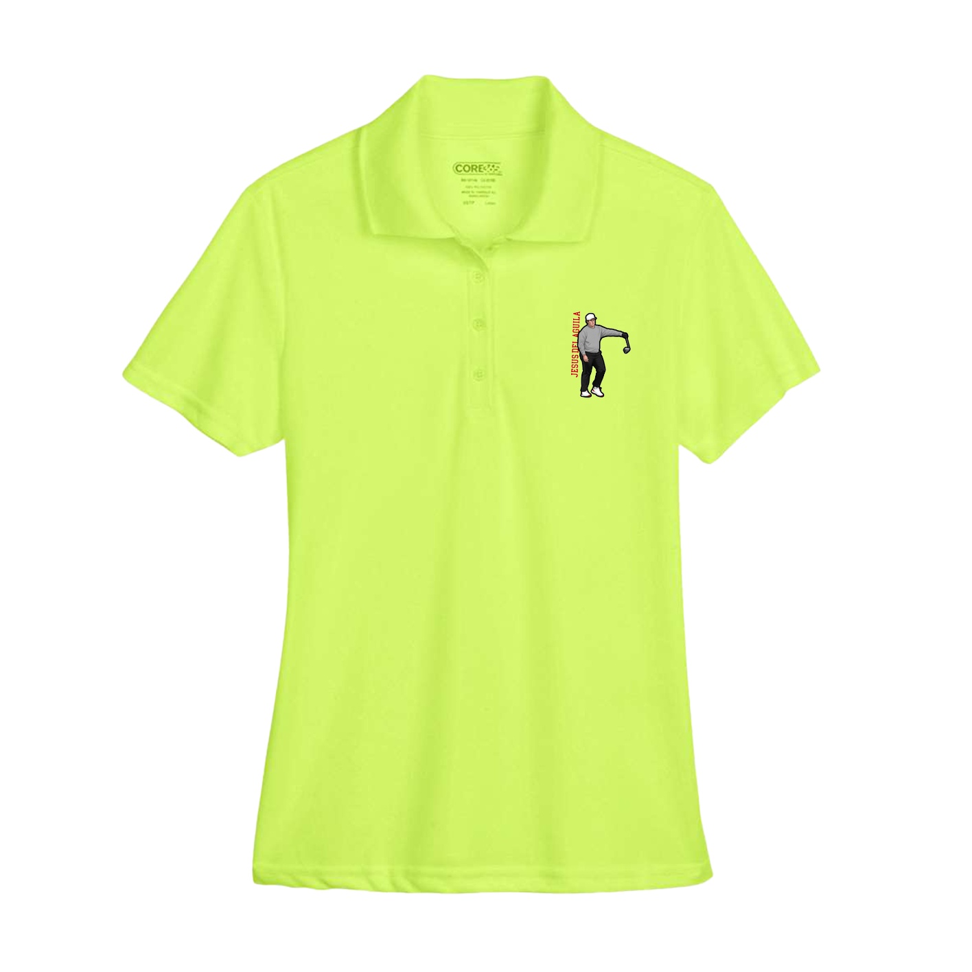 Womens Performance Polo — Name Vertical in Yellow