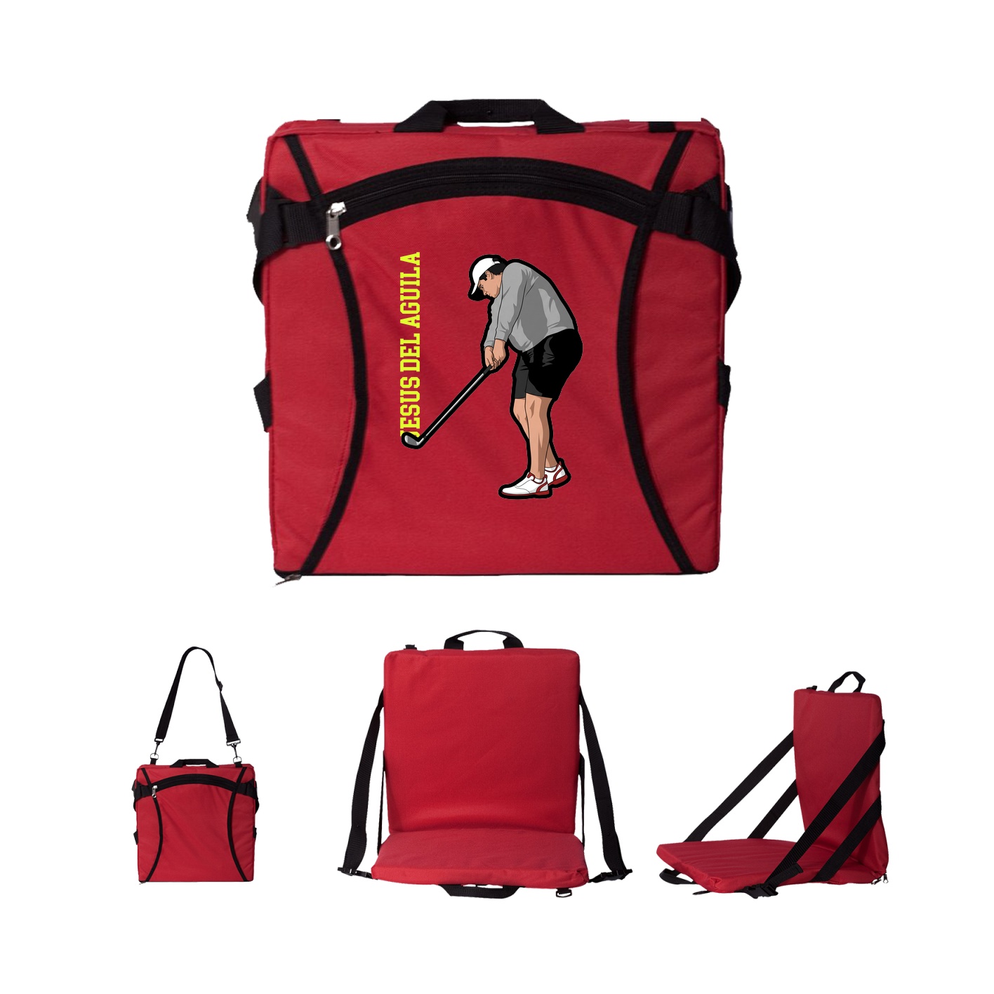 Folding Stadium Seat — Name Vertical in Red