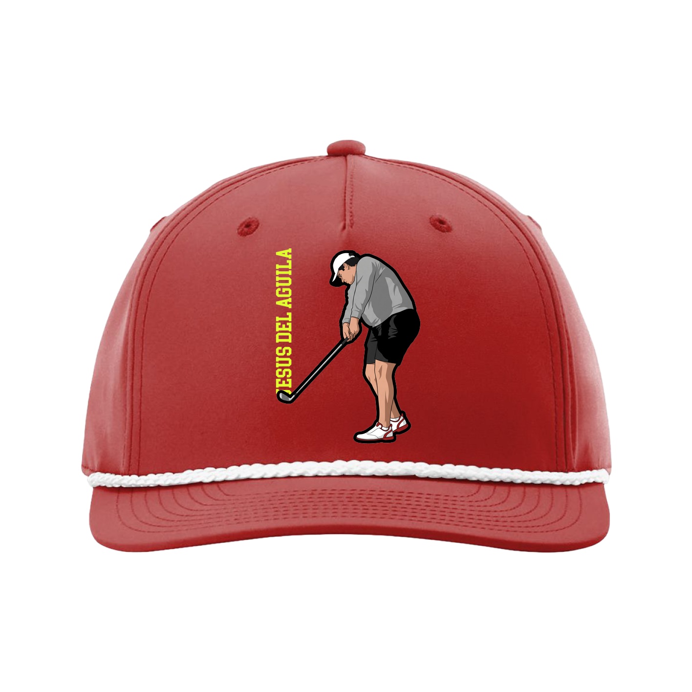 Five-Panel Classic Rope Cap — Name Vertical in Red